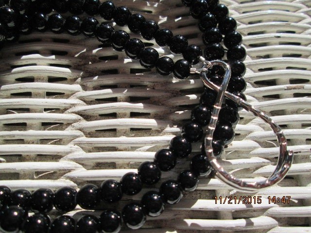 Black Jasper Beaded Lanyard, Natural Gemstone ID Badge Holder Necklace, Eyeglass Chain, Teacher Nurse Gift, Handmade, detail 3
