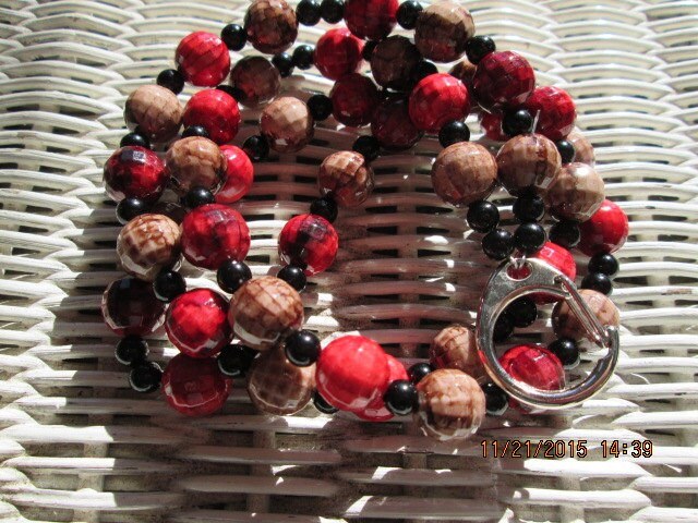 Lanyard, Red disco ball Handmade Beaded Lanyard, 784