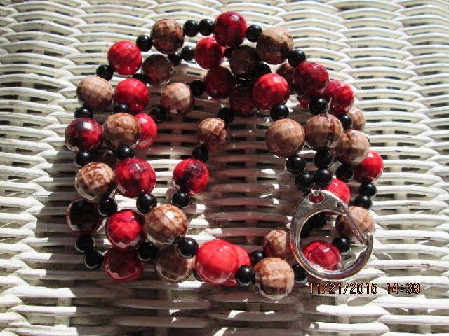 Lanyard, Red disco ball Handmade Beaded Lanyard, 784, detail 2