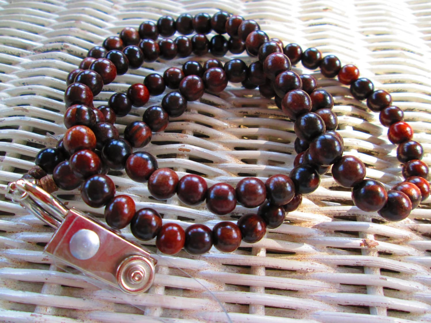 Ebony Wood Beaded Lanyard with Badge Clip