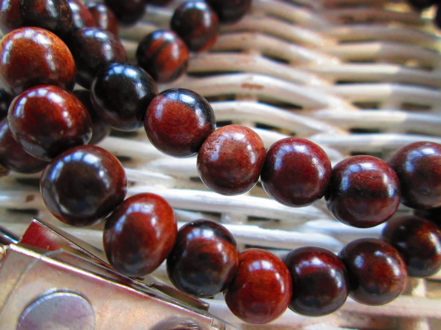 Ebony Wood Beaded Lanyard with Badge Clip, detail 2
