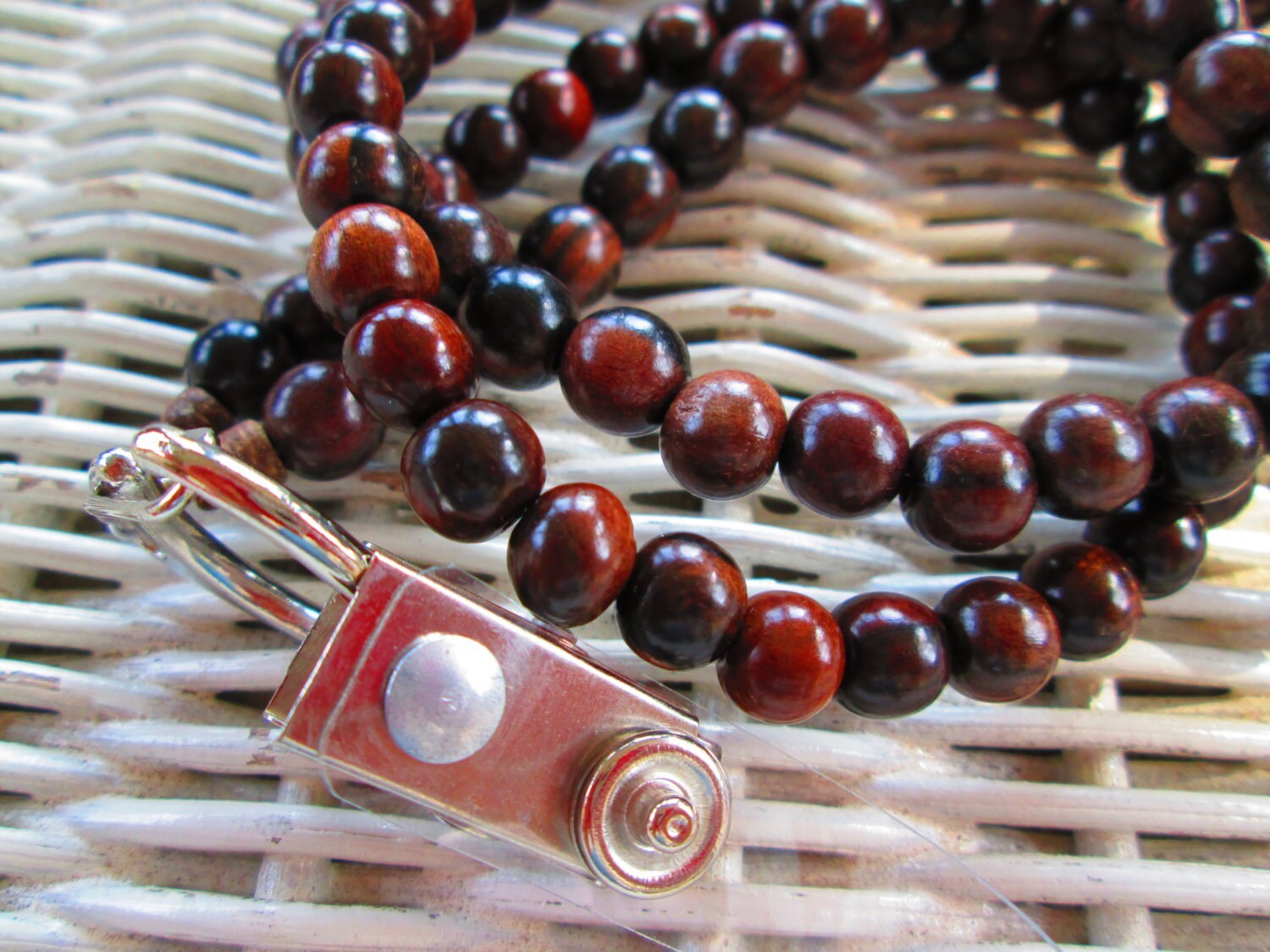 Ebony Wood Beaded Lanyard with Badge Clip, detail 3