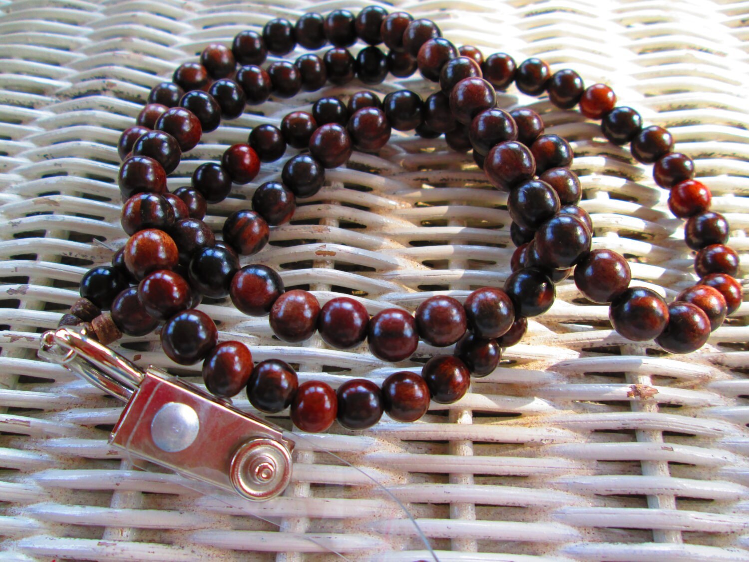 Ebony Wood Beaded Lanyard with Badge Clip, detail 4