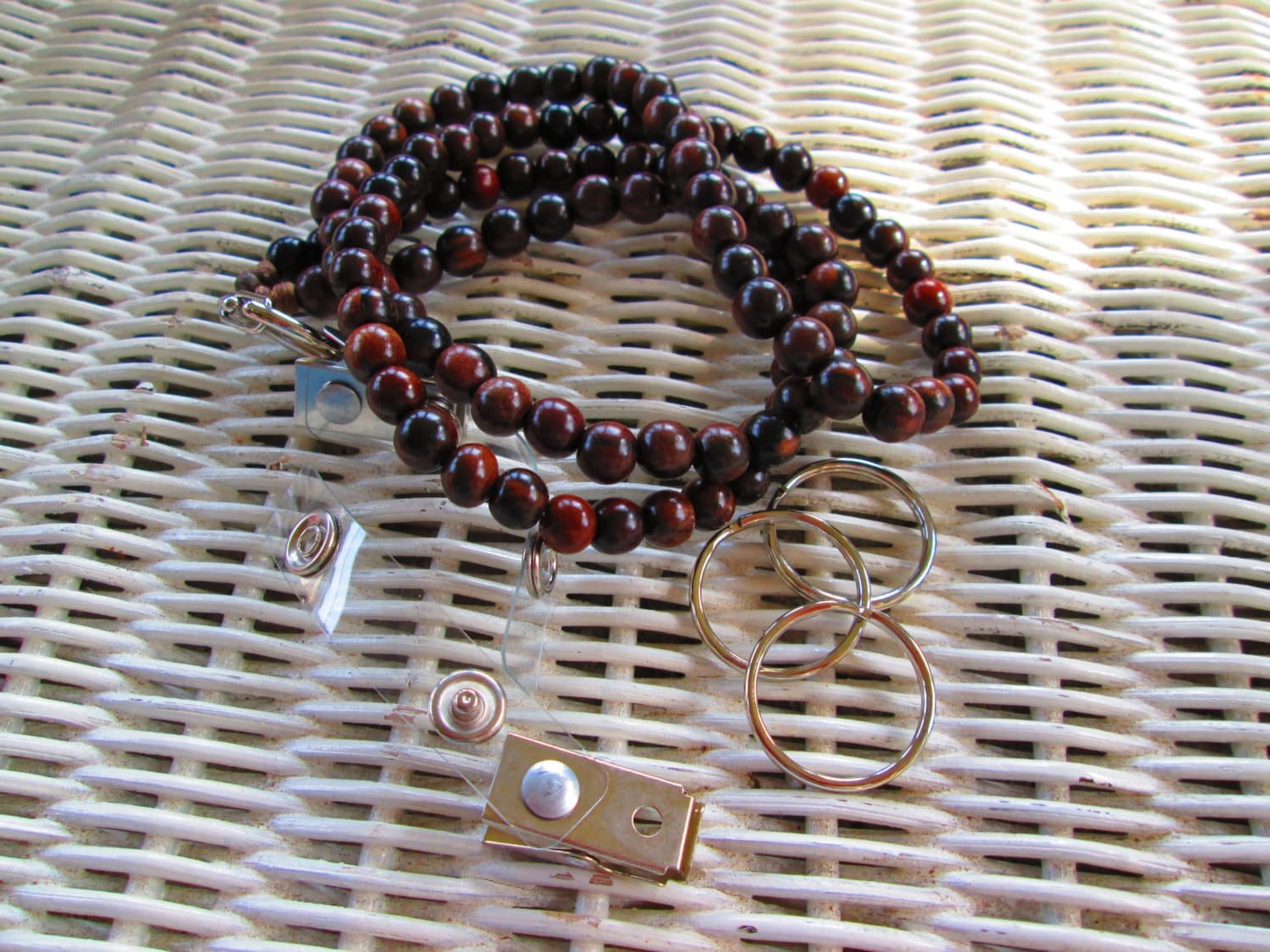 Ebony Wood Beaded Lanyard with Badge Clip, detail 5