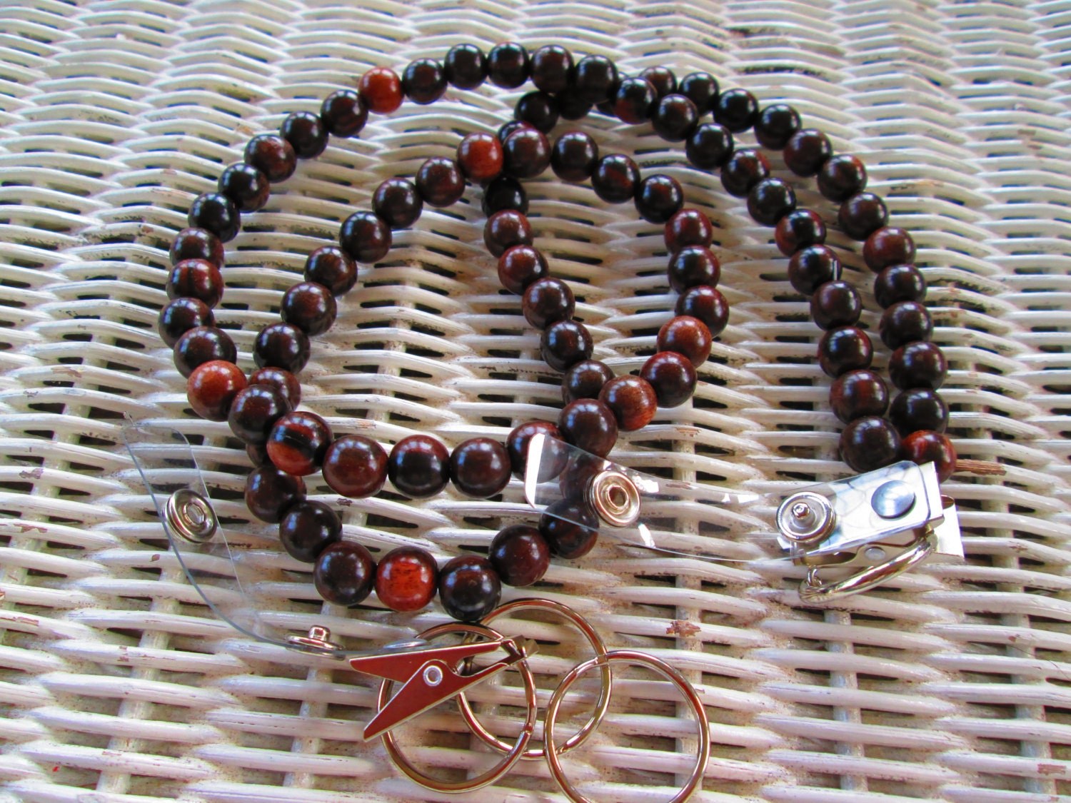 Ebony Wood Beaded Lanyard: 10mm ID Badge Holder