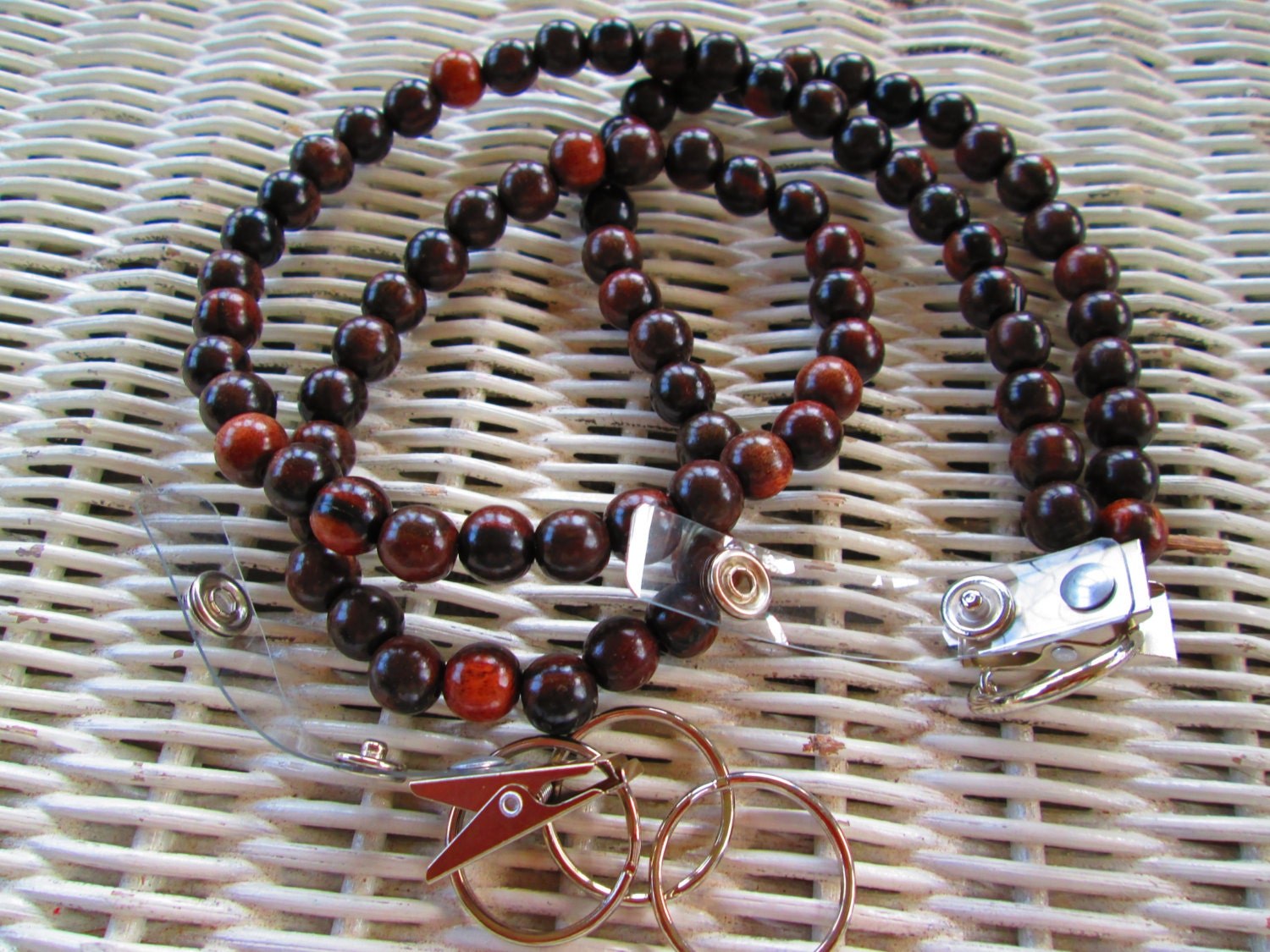 Ebony Wood Beaded Lanyard: 10mm ID Badge Holder, detail 2