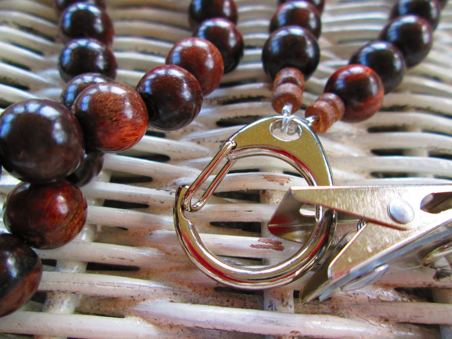 Ebony Wood Beaded Lanyard: 10mm ID Badge Holder, detail 4