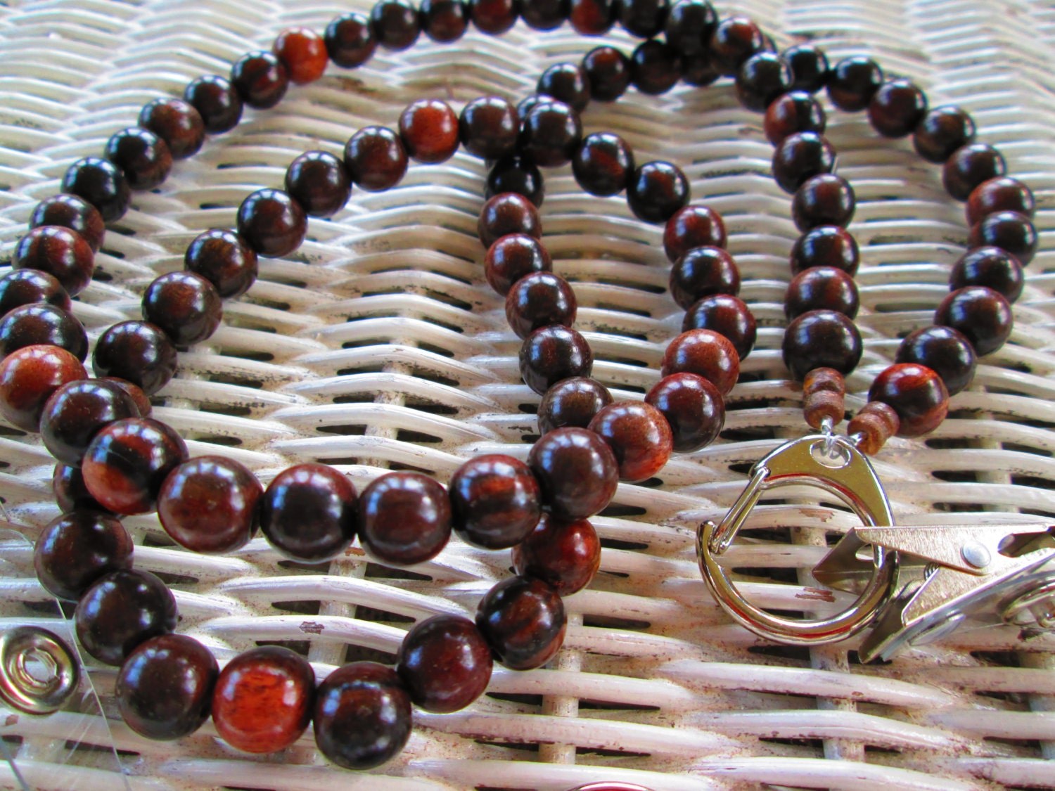 Ebony Wood Beaded Lanyard: 10mm ID Badge Holder, detail 5