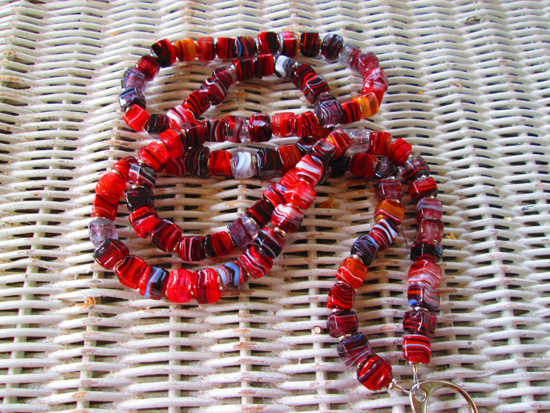 Turkish Artisan Handmade Cube Glass Beaded Lanyard, Badge Holder Necklace, ID Holder, Eyeglass Chain, Teacher Nurse Gift, detail 4