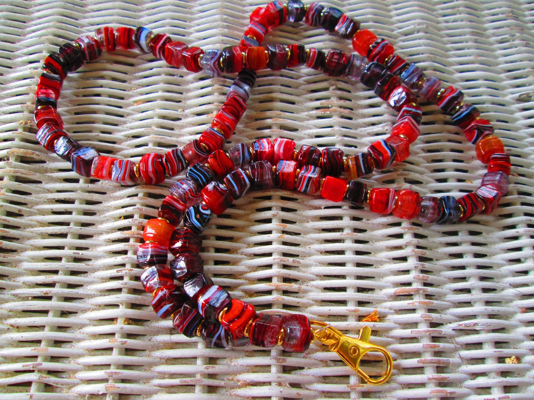 Turkish Artisan Handmade Cube Glass Beaded Lanyard, Badge Holder Necklace, ID Holder, Eyeglass Chain, Teacher Nurse Gift