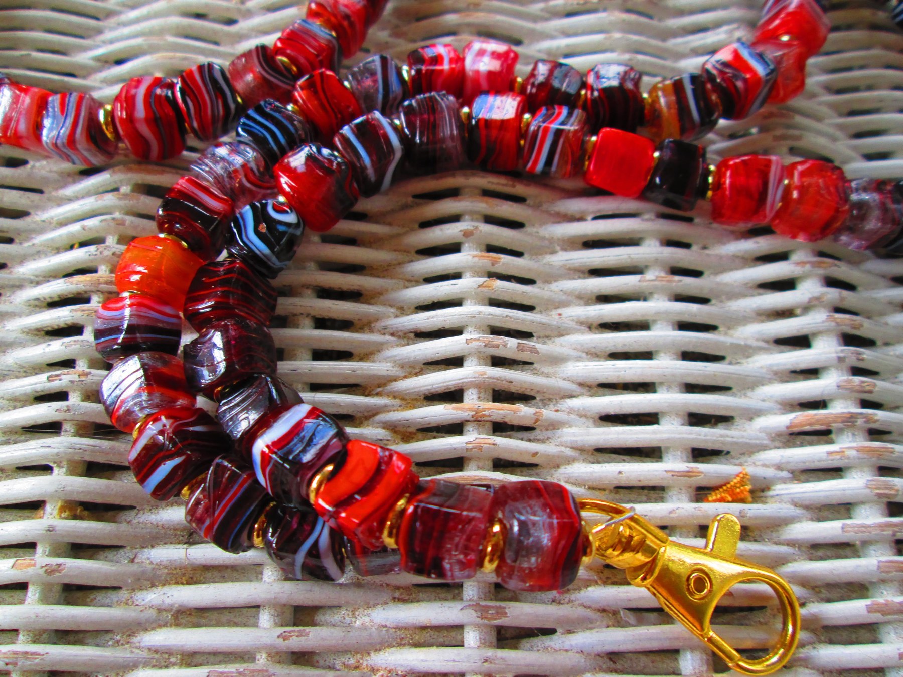 Turkish Artisan Handmade Cube Glass Beaded Lanyard, Badge Holder Necklace, ID Holder, Eyeglass Chain, Teacher Nurse Gift, detail 3