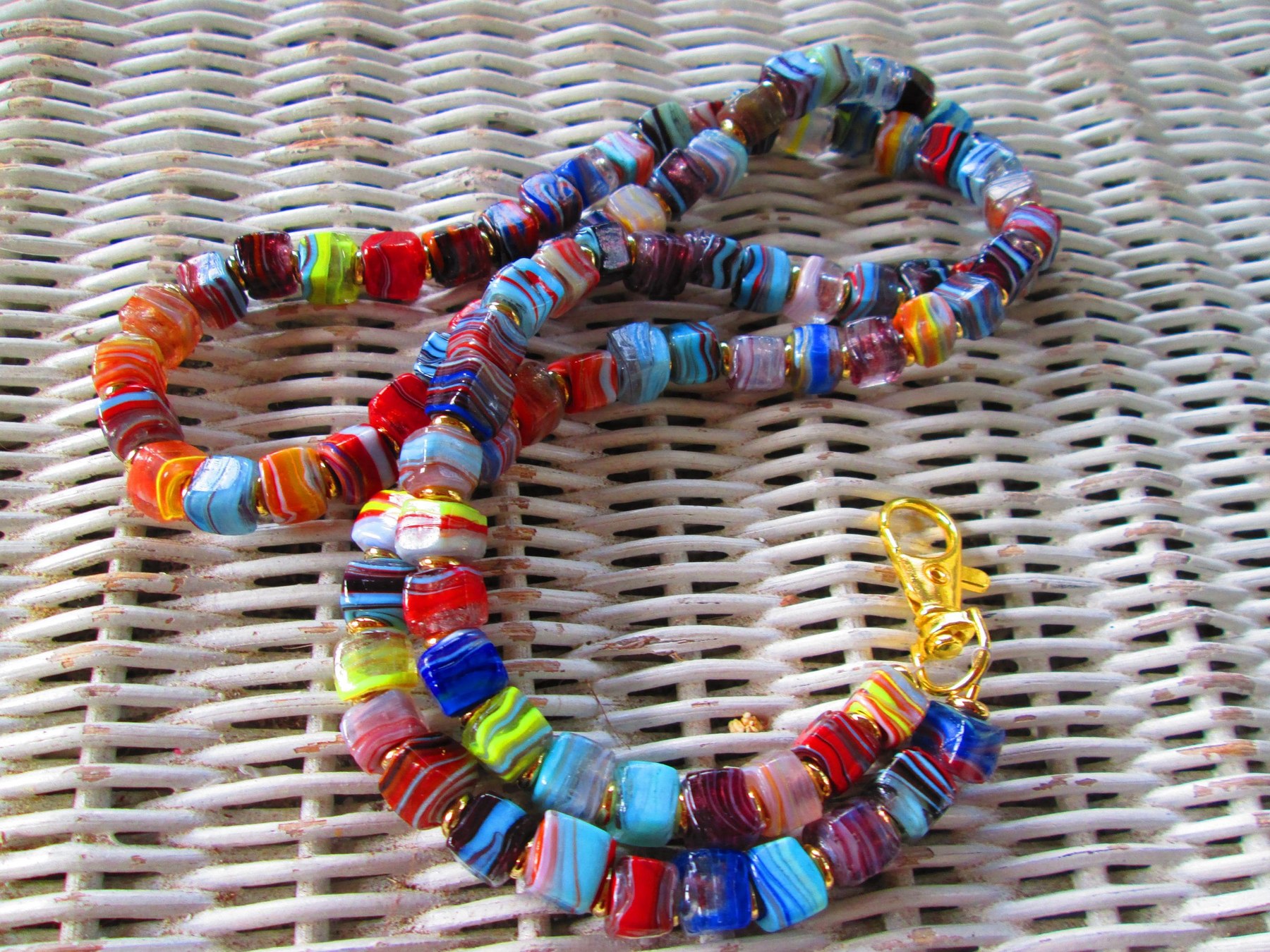 Turkish Artisan Handmade Cube Glass Beaded Lanyard, Badge Holder Necklace, ID Holder, Eyeglass Chain, Teacher Nurse Gift