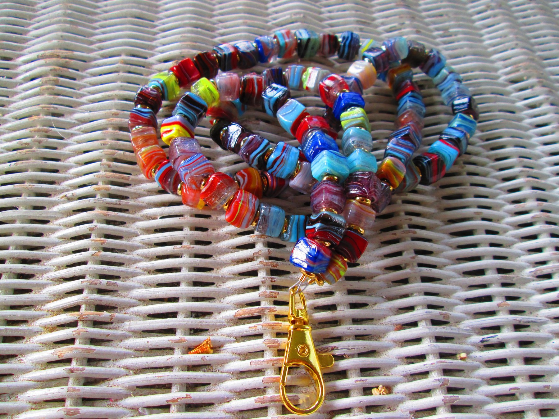 Turkish Artisan Handmade Cube Glass Beaded Lanyard, Badge Holder Necklace, ID Holder, Eyeglass Chain, Teacher Nurse Gift, detail 2