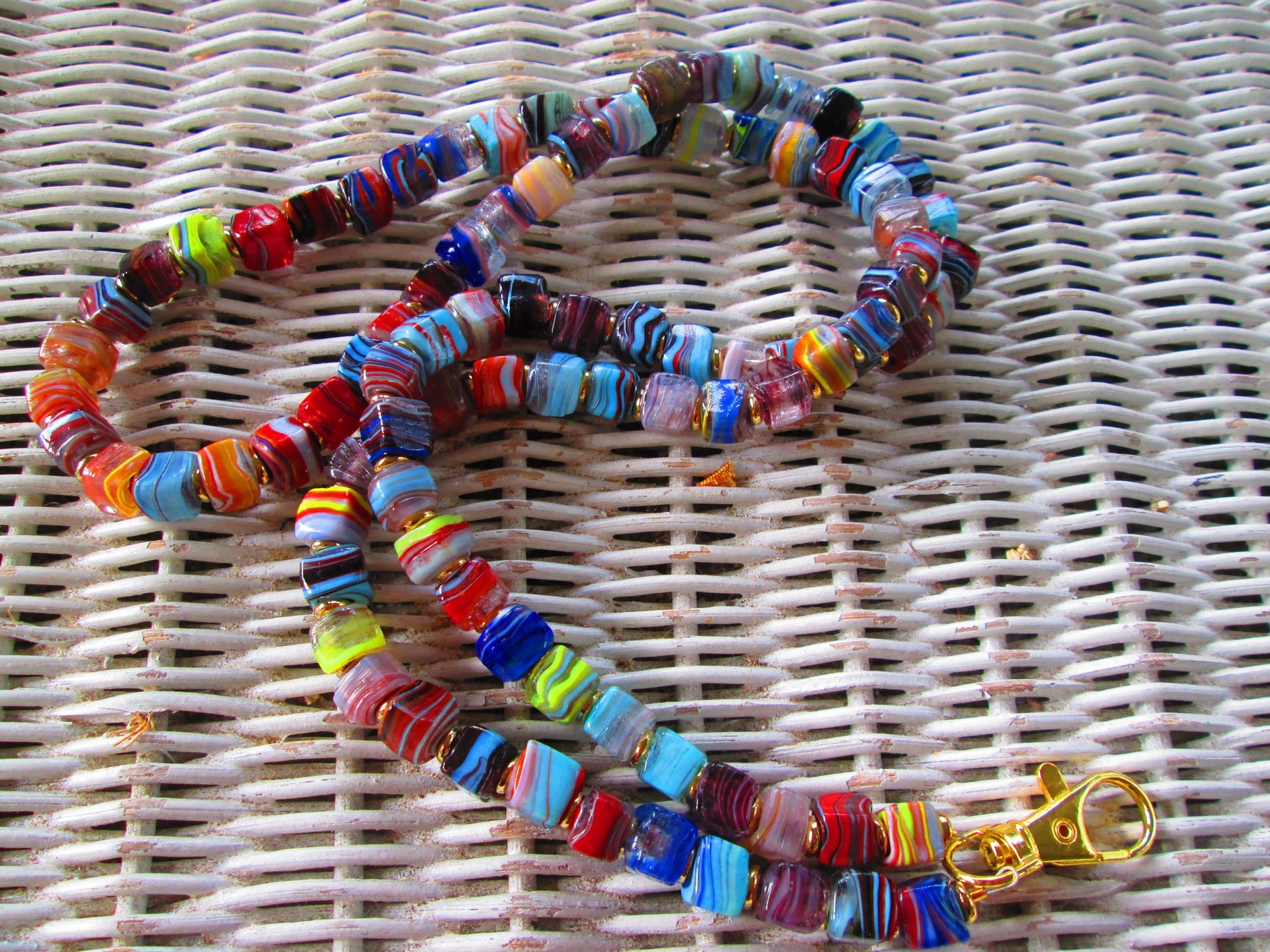 Turkish Artisan Handmade Cube Glass Beaded Lanyard, Badge Holder Necklace, ID Holder, Eyeglass Chain, Teacher Nurse Gift, detail 3