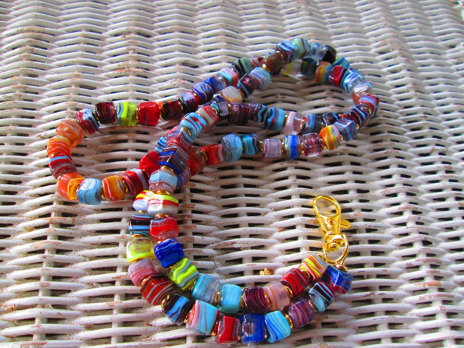 Turkish Artisan Handmade Cube Glass Beaded Lanyard, Badge Holder Necklace, ID Holder, Eyeglass Chain, Teacher Nurse Gift, detail 4