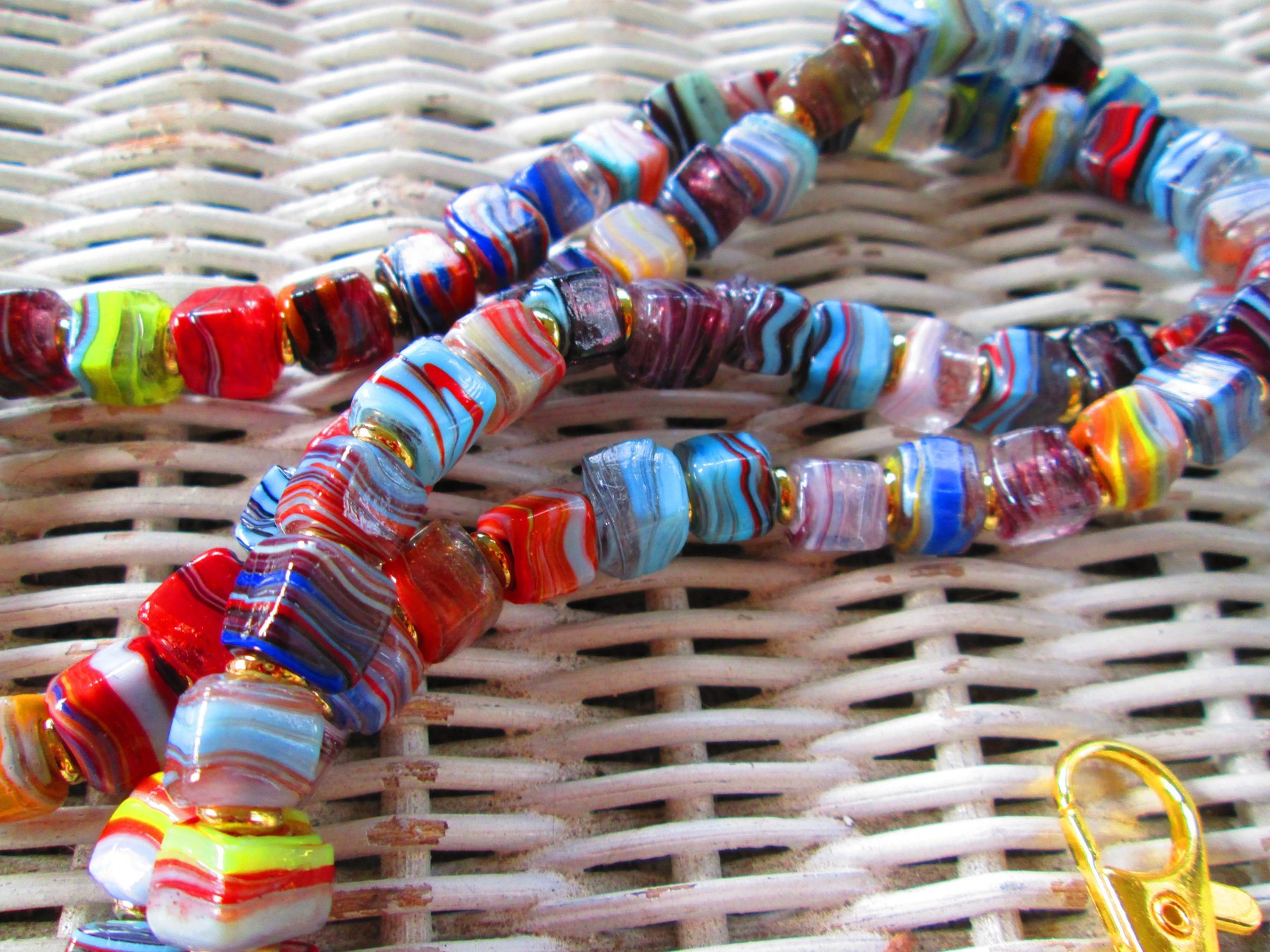 Turkish Artisan Handmade Cube Glass Beaded Lanyard, Badge Holder Necklace, ID Holder, Eyeglass Chain, Teacher Nurse Gift, detail 5
