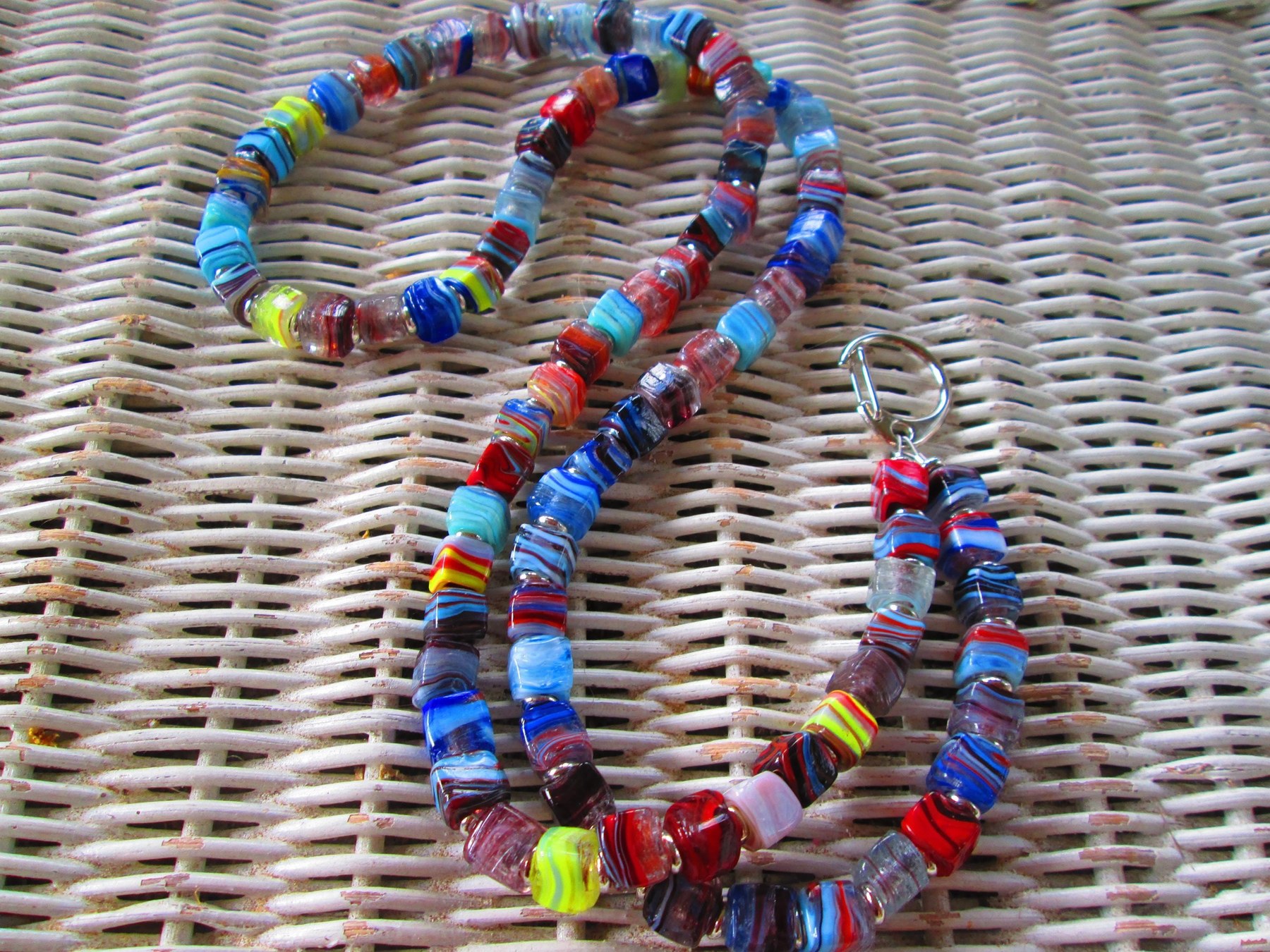 Turkish Artisan Handmade Cube Glass Beaded Lanyard, Badge Holder Necklace, ID Holder, Eyeglass Chain, Teacher Nurse Gift