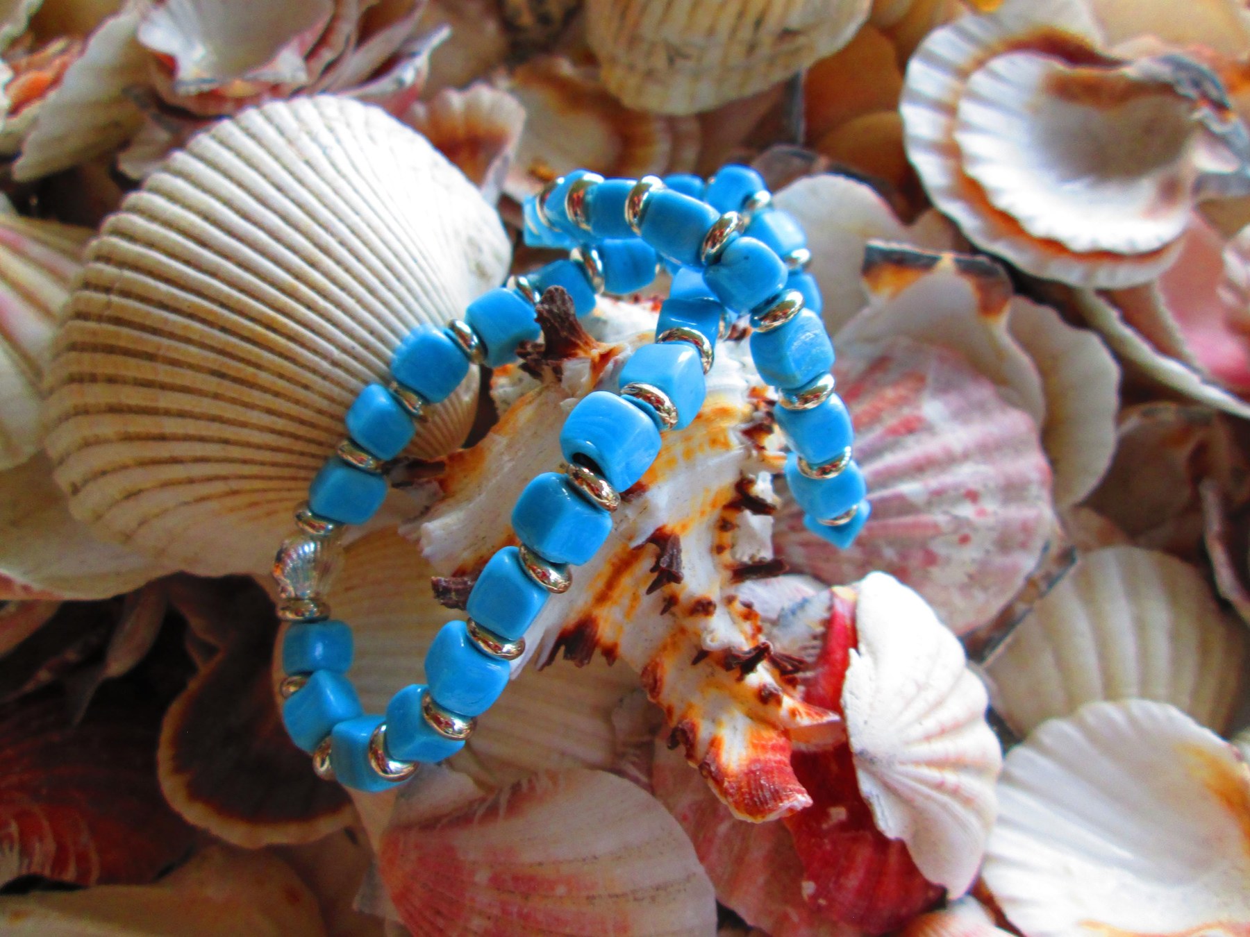 Turkish Artisan Cube Glass Bracelet, Handmade Beaded Stretch Bracelet with Silver Spacers, Buy One Get One Free