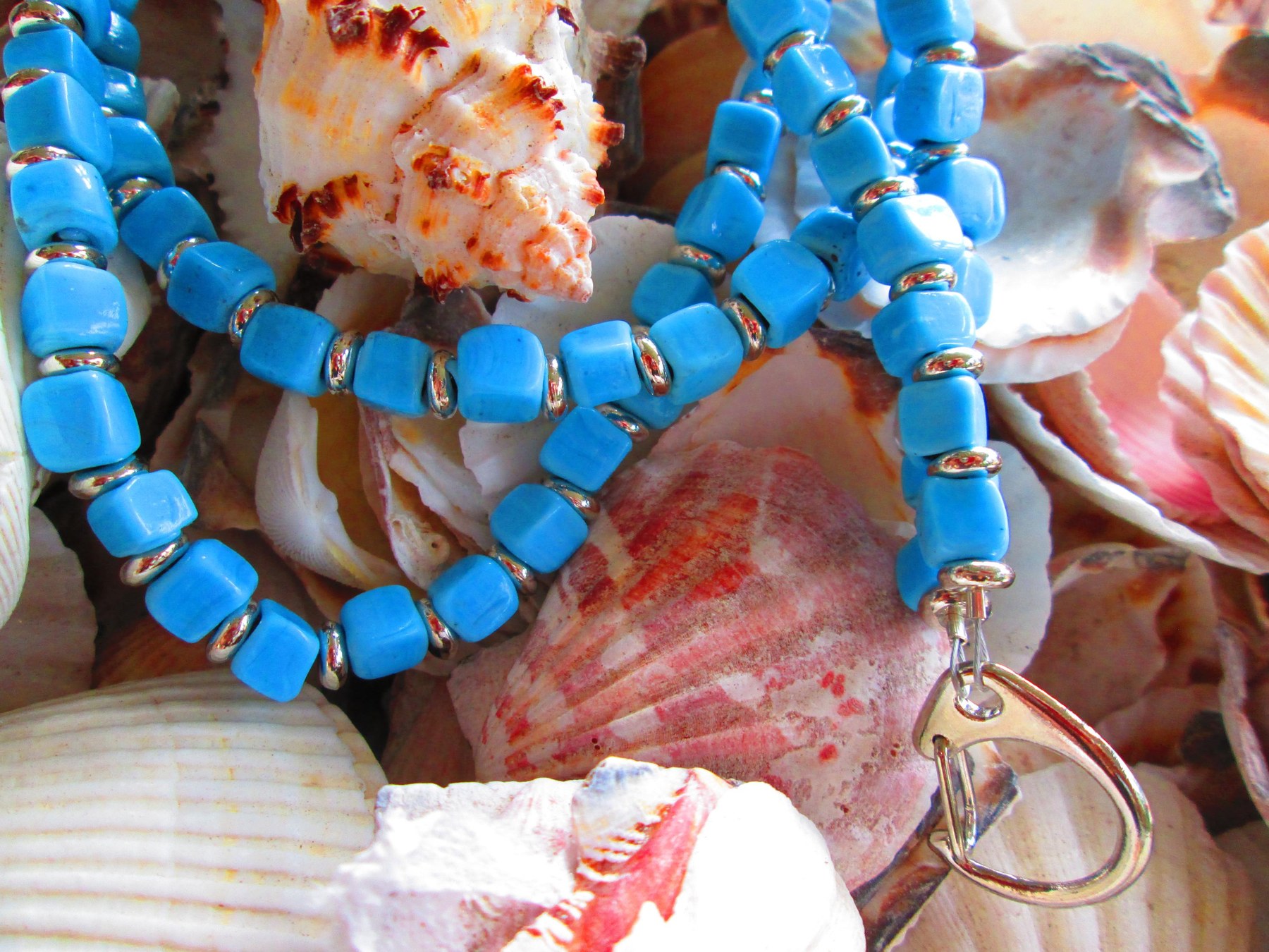 Turkish Artisan Handmade Cube Glass Beaded Lanyard, Badge Holder Necklace, ID Holder, Eyeglass Chain, Teacher Nurse Gift, detail 2