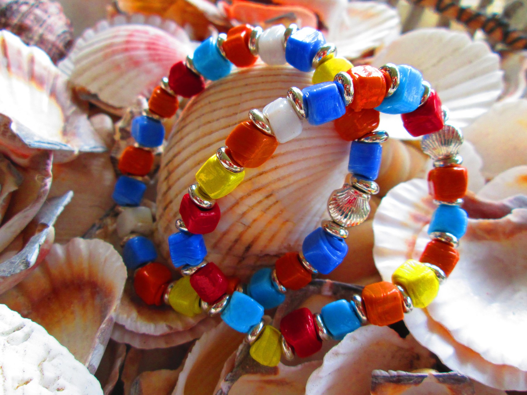 Turkish Artisan Cube Glass Bracelet, Handmade Multi Color Beaded Stretch Bracelet, Buy One Get One Free, Boho Gift, detail 2