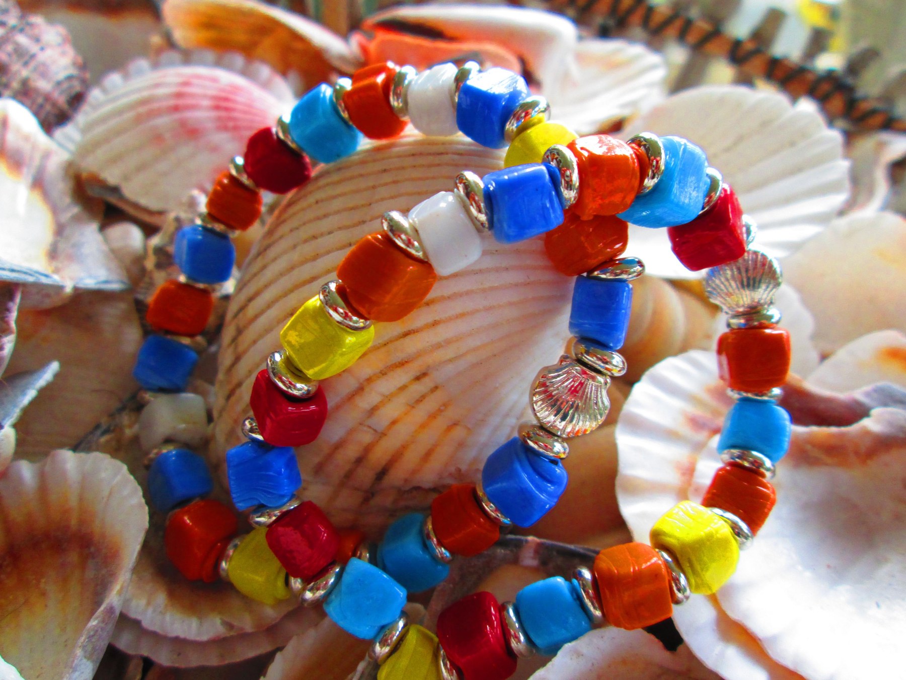 Turkish Artisan Cube Glass Bracelet, Handmade Multi Color Beaded Stretch Bracelet, Buy One Get One Free, Boho Gift, detail 4