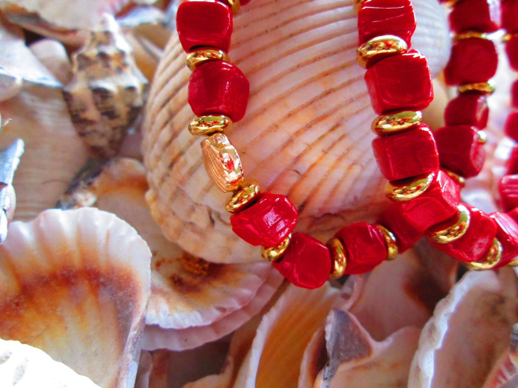 Turkish Artisan Cube Glass Bracelet, Traditional Handmade Red Beaded Stretch Bracelet, Buy One Get One Free, detail 2
