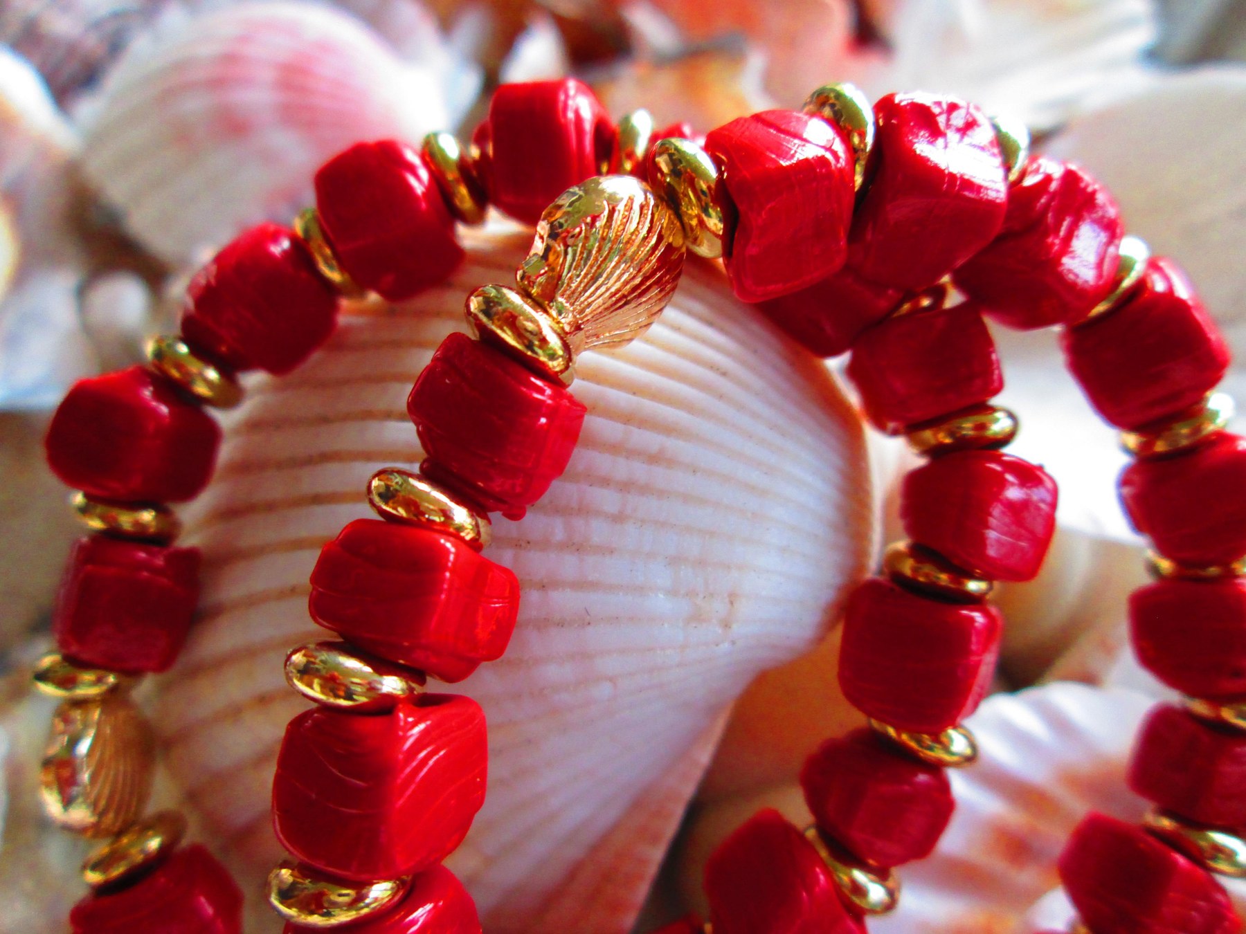 Turkish Artisan Cube Glass Bracelet, Traditional Handmade Red Beaded Stretch Bracelet, Buy One Get One Free, detail 3