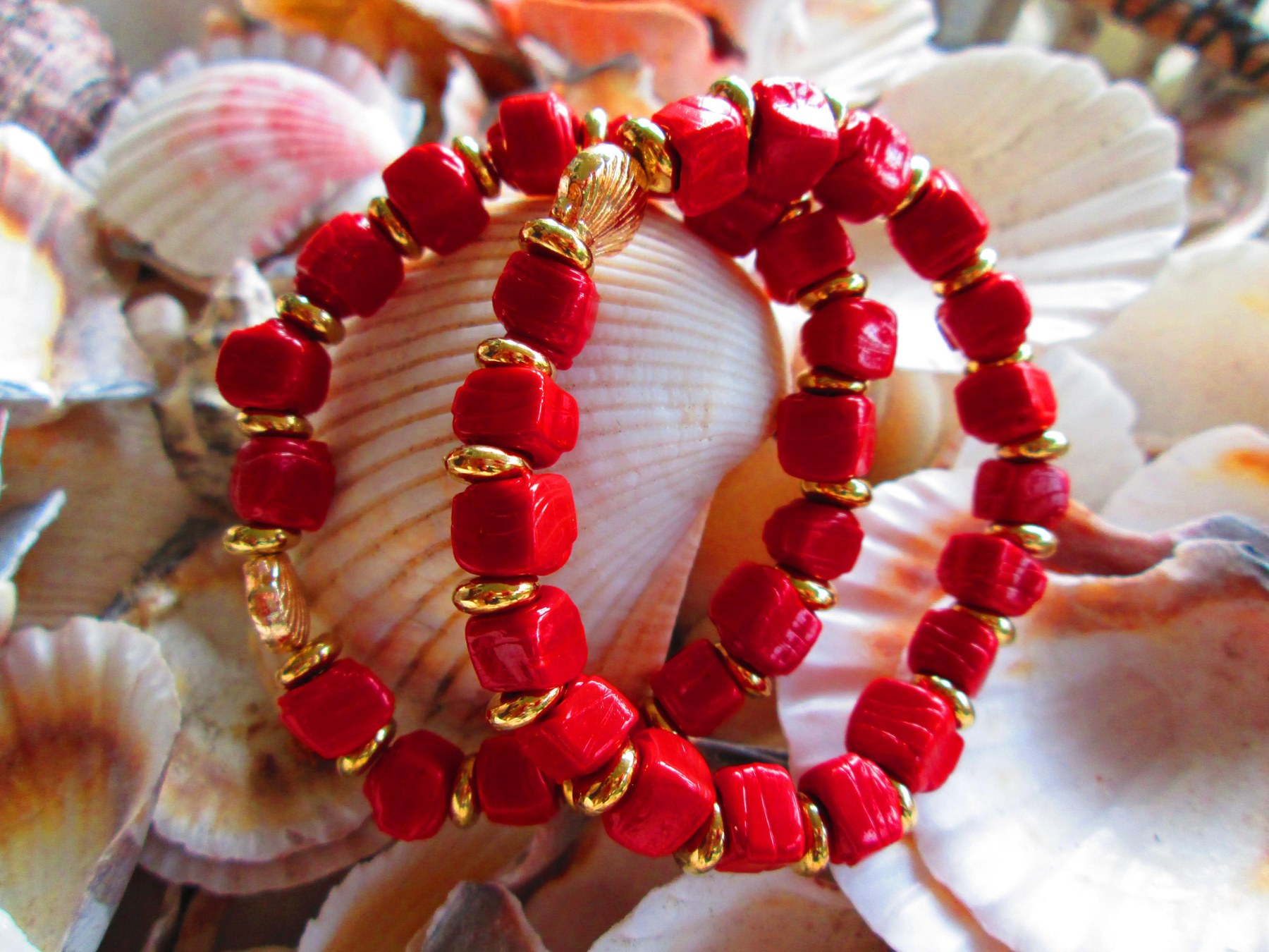 Turkish Artisan Cube Glass Bracelet, Traditional Handmade Red Beaded Stretch Bracelet, Buy One Get One Free, detail 5