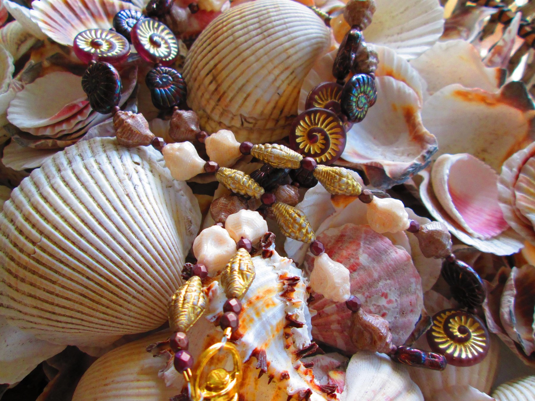 Czech Glass Beaded Lanyard, Seashell Beads, ID Badge Holder Necklace, Eyeglass Chain, Beach Teacher Nurse Gift, detail 2