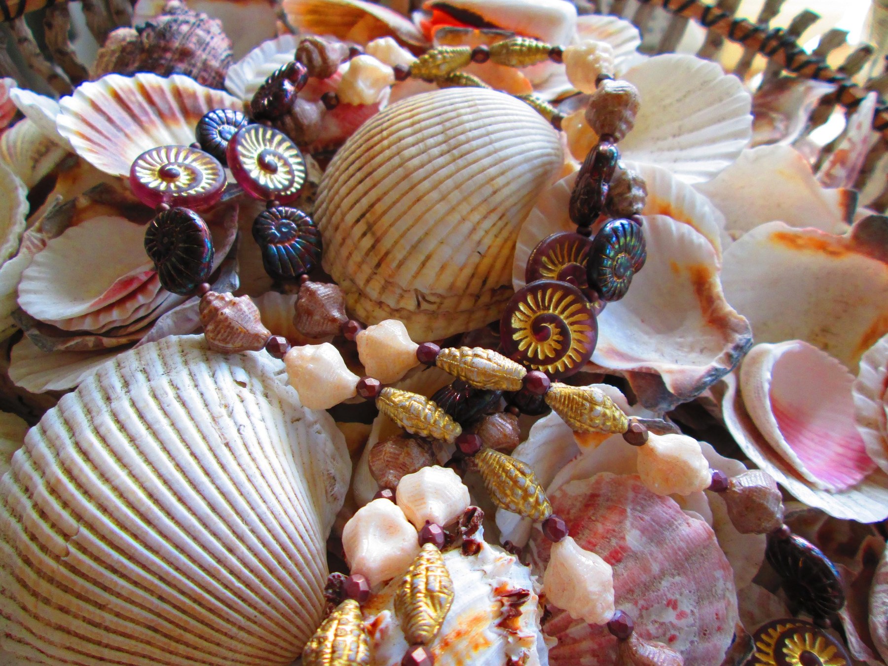 Czech Glass Beaded Lanyard, Seashell Beads, ID Badge Holder Necklace, Eyeglass Chain, Beach Teacher Nurse Gift, detail 3