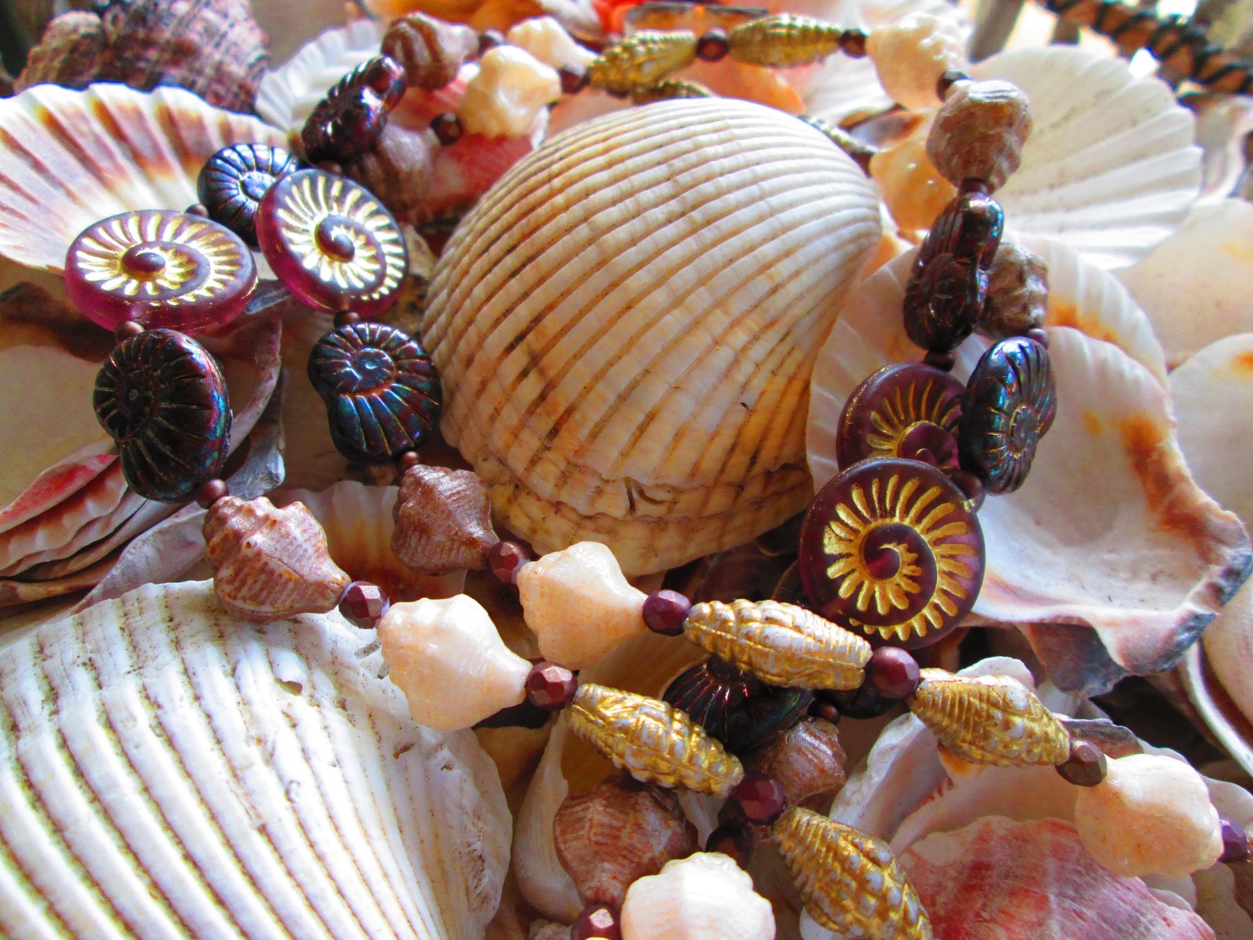Czech Glass Beaded Lanyard, Seashell Beads, ID Badge Holder Necklace, Eyeglass Chain, Beach Teacher Nurse Gift, detail 4