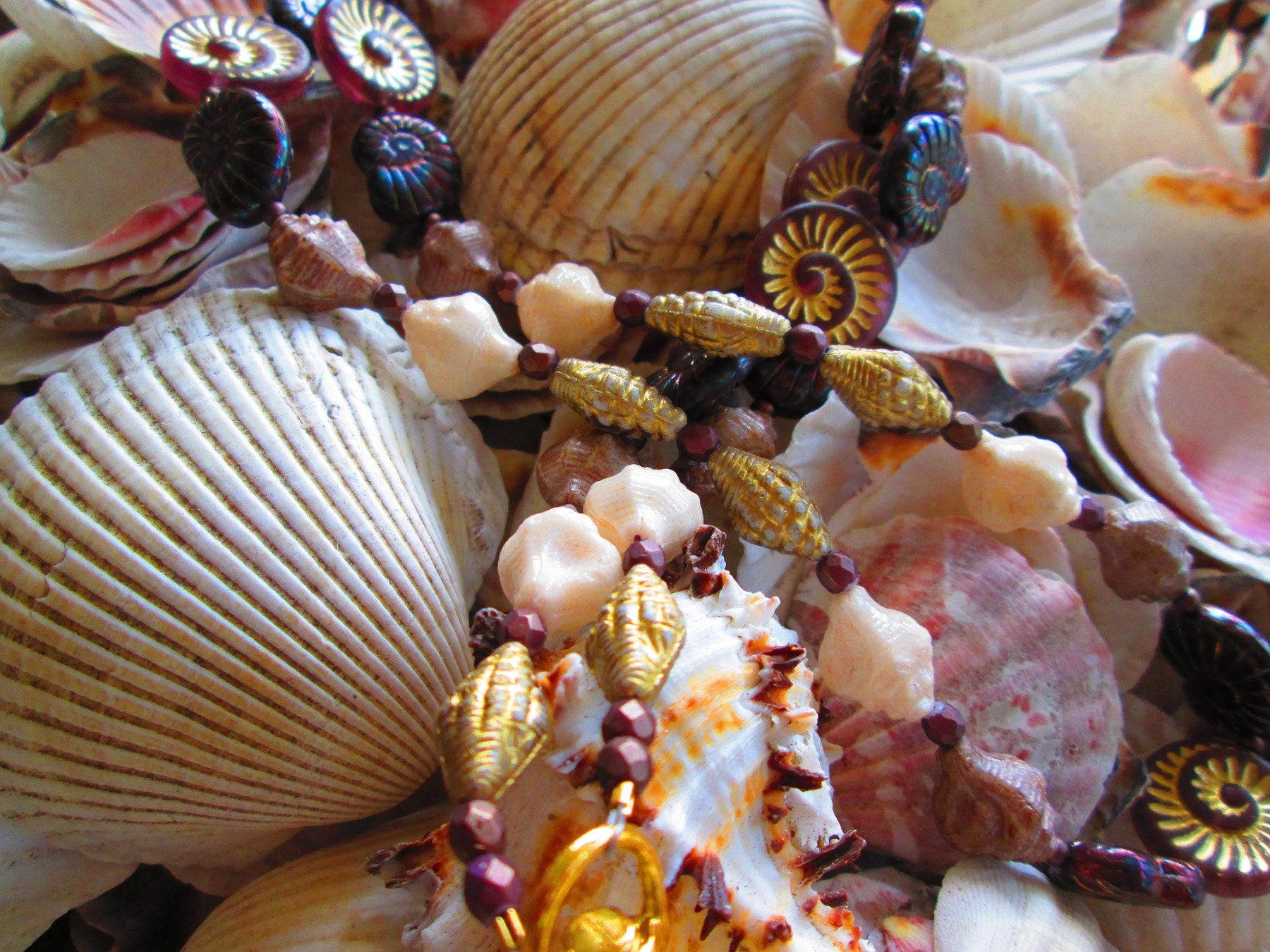 Czech Glass Beaded Lanyard, Seashell Beads, ID Badge Holder Necklace, Eyeglass Chain, Beach Teacher Nurse Gift, detail 5