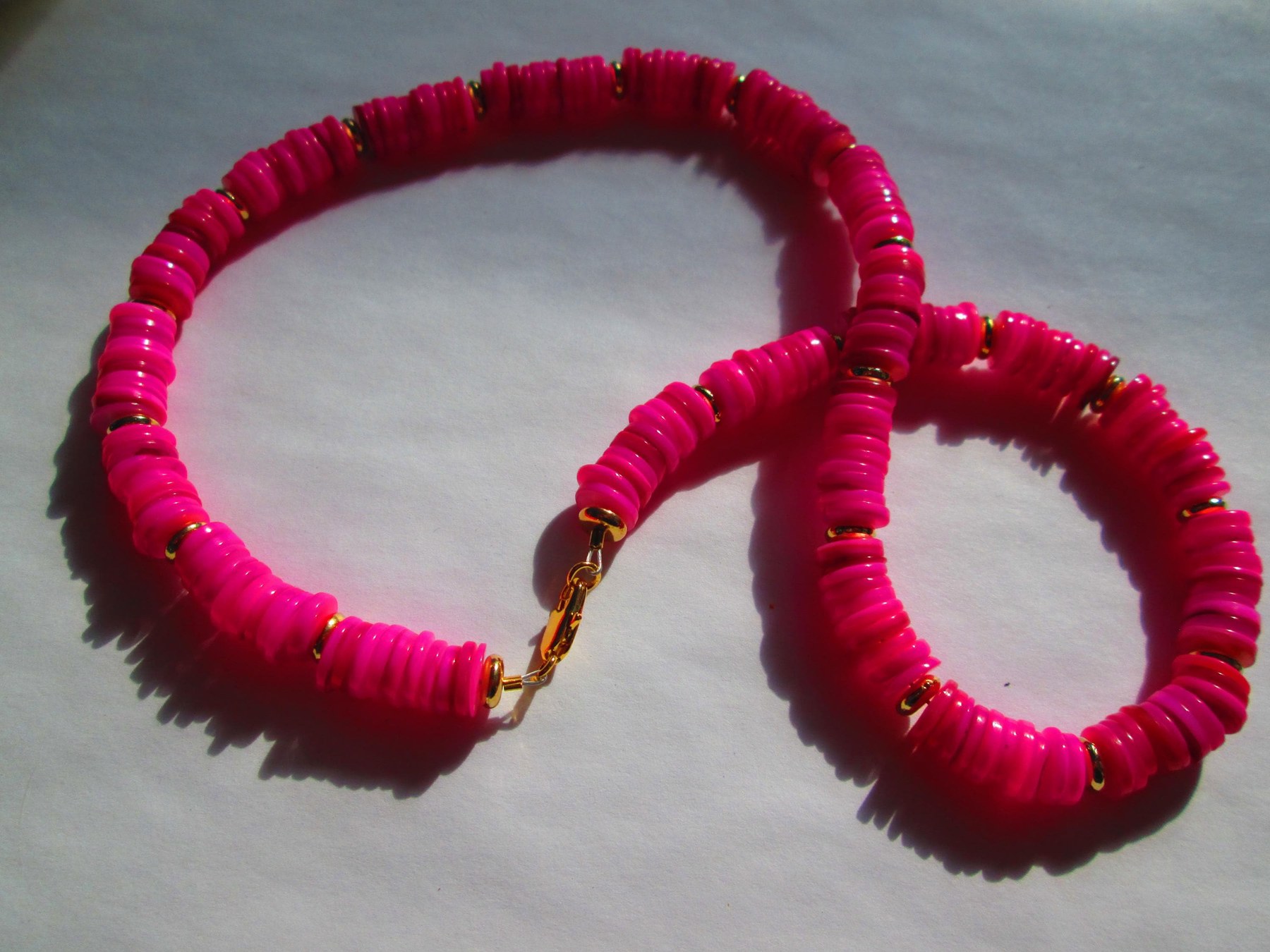 Natural Pink Heishi 8mm Shell Beaded Necklace, 1302