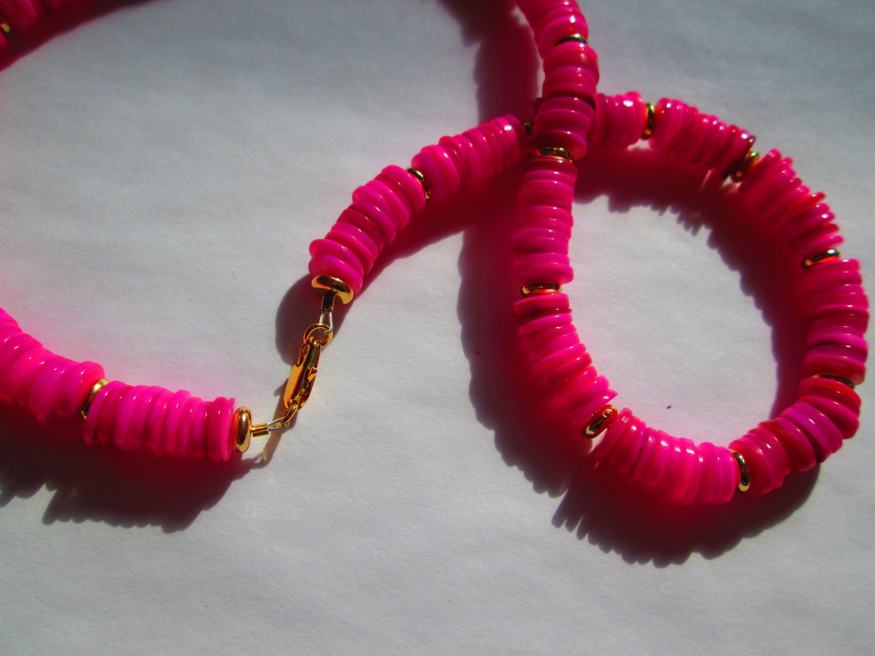 Natural Pink Heishi 8mm Shell Beaded Necklace, 1302, detail 2