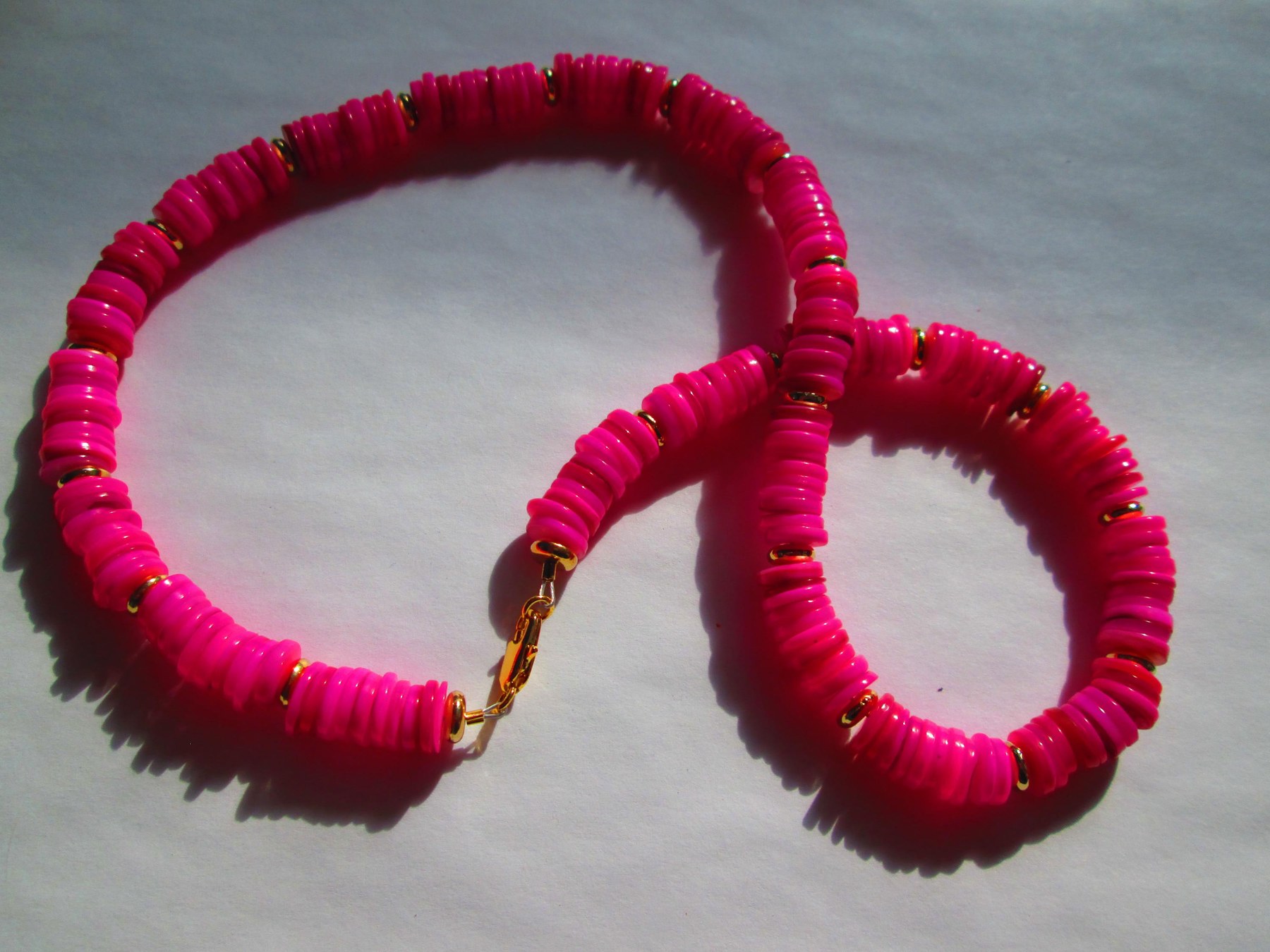 Natural Pink Heishi 8mm Shell Beaded Necklace, 1302, detail 3