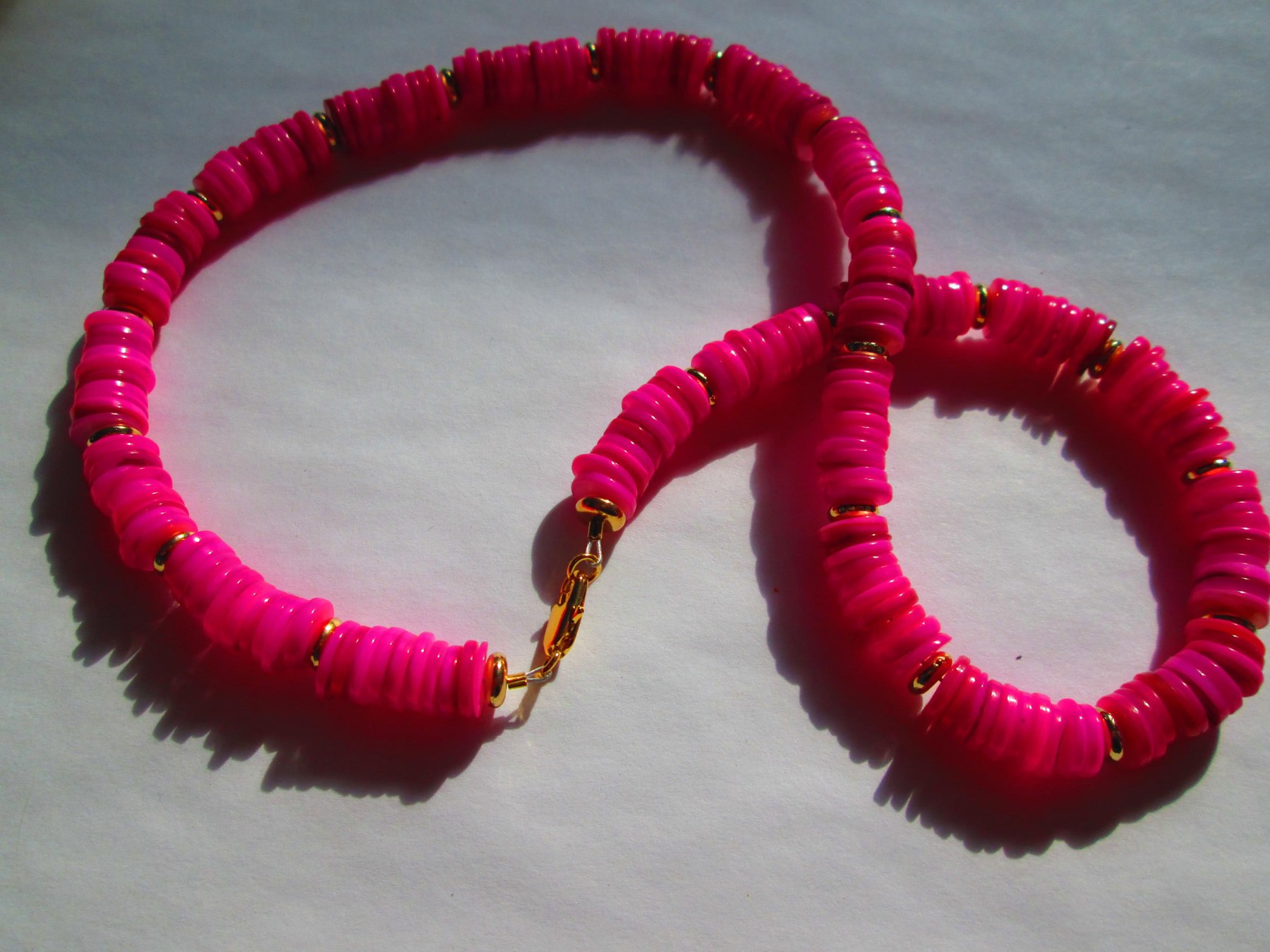 Natural Pink Heishi 8mm Shell Beaded Necklace, 1302, detail 4