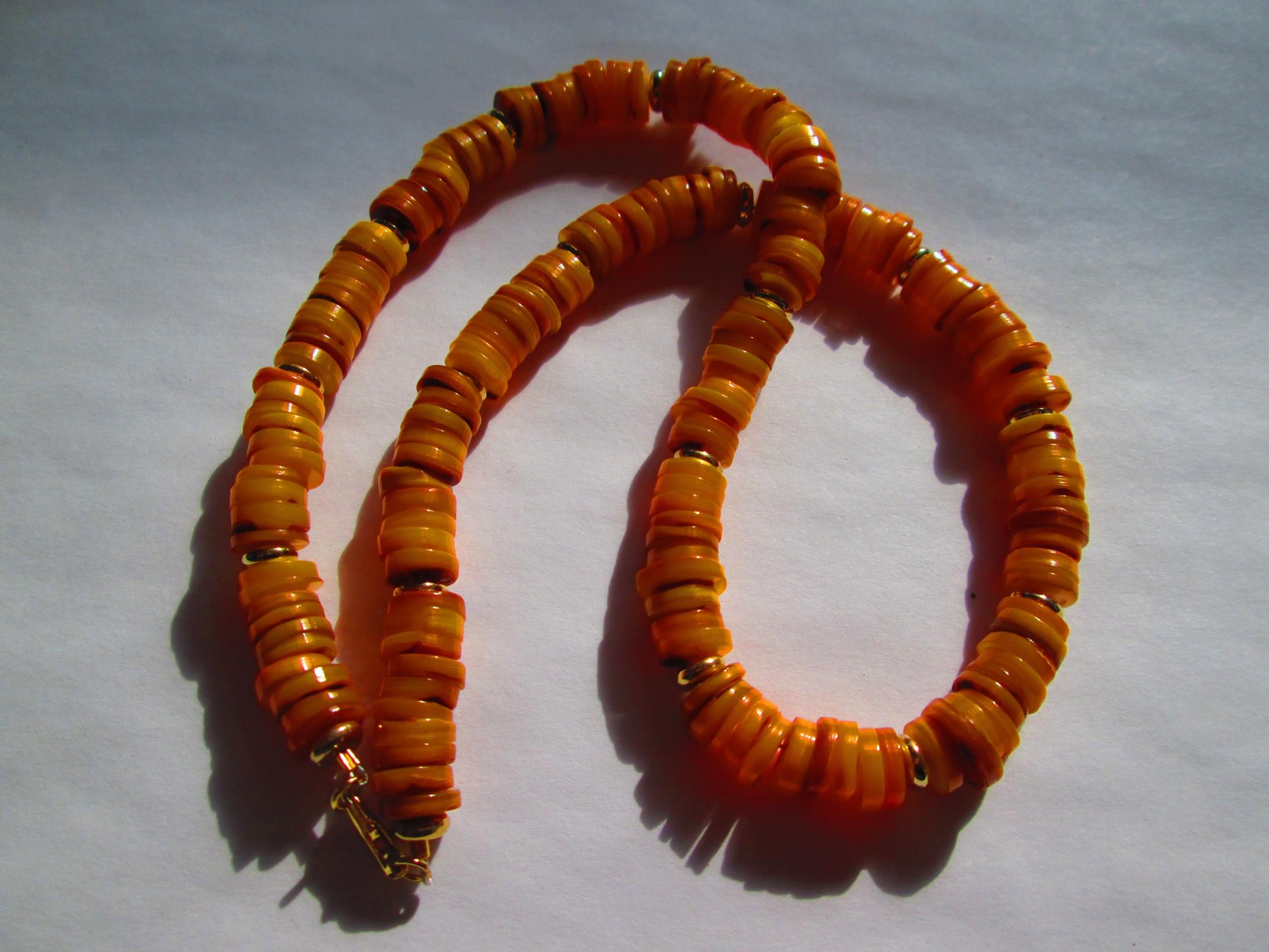 Natural Orange Heishi 8mm Shell Handmade Necklace, 1304, detail 3