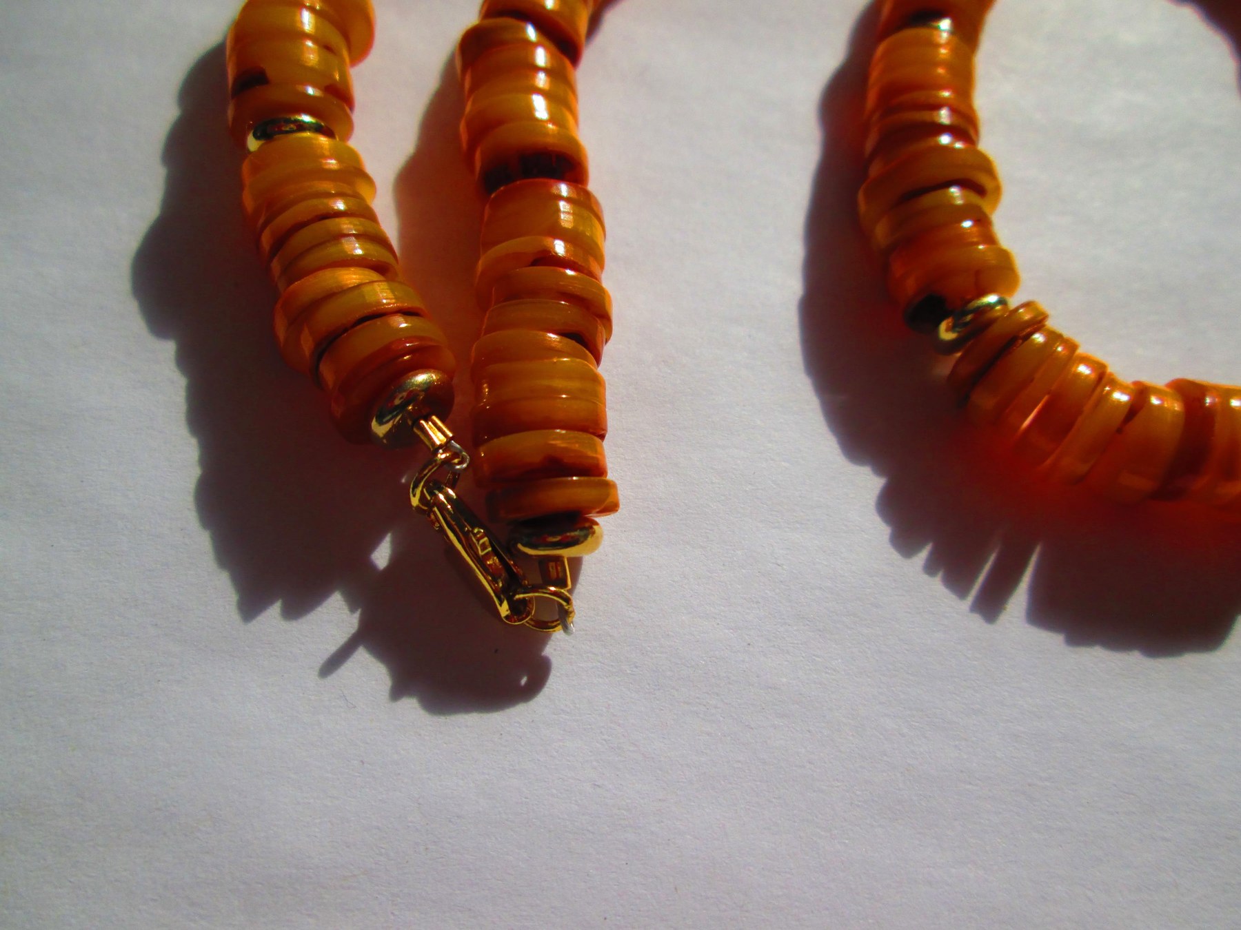 Natural Orange Heishi 8mm Shell Handmade Necklace, 1304, detail 4
