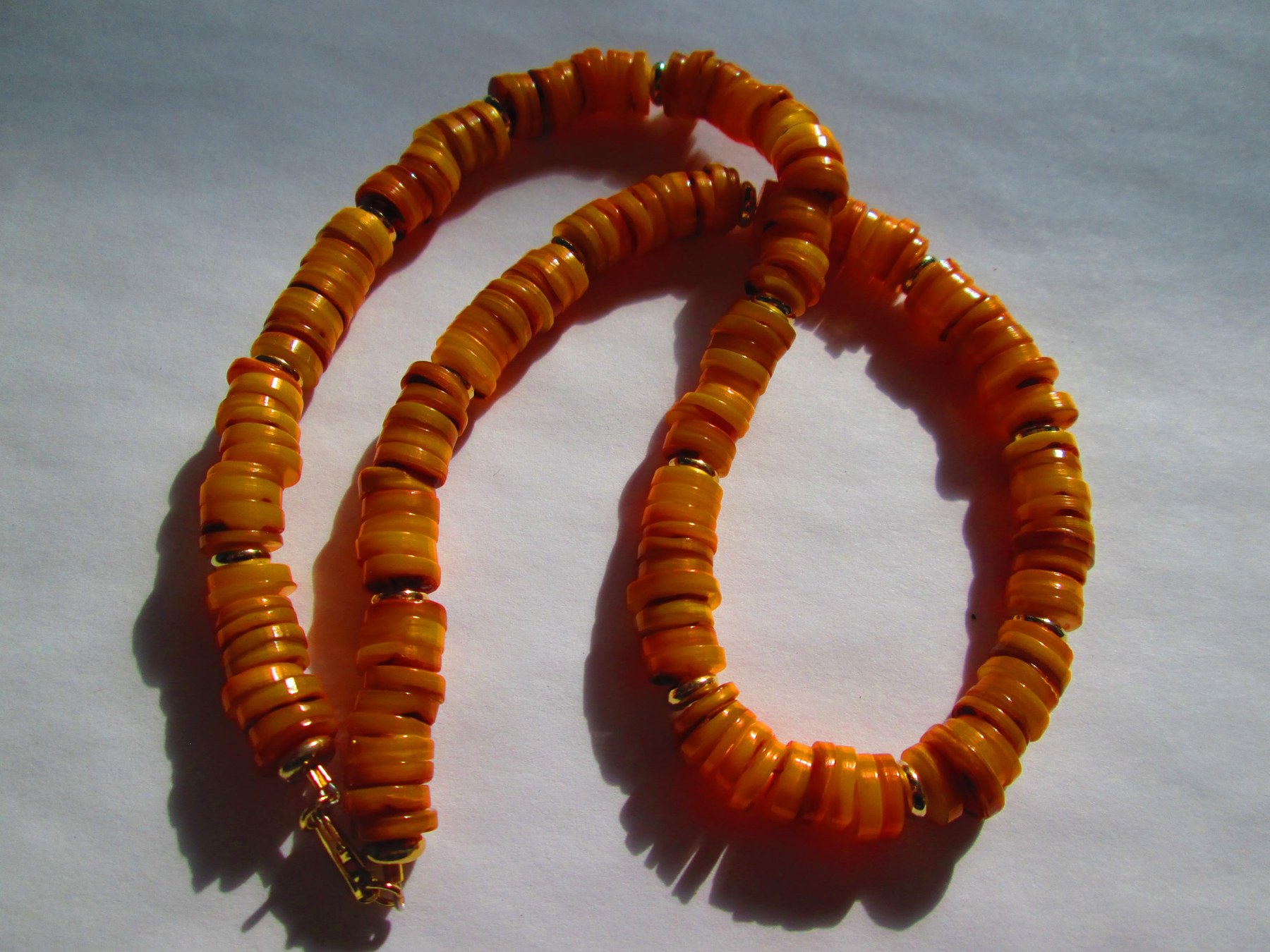 Natural Orange Heishi 8mm Shell Handmade Necklace, 1304, detail 5