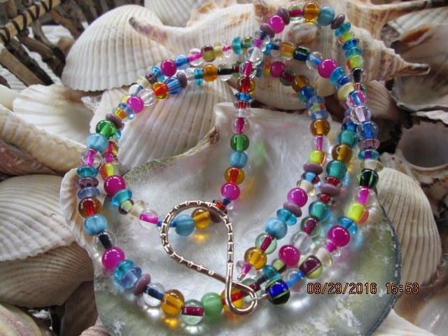 Lampwork Glass Beaded Lanyard: Handmade ID Badge Holder, 806