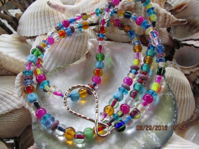 Lampwork Glass Beaded Lanyard: Handmade ID Badge Holder, 806, detail 5