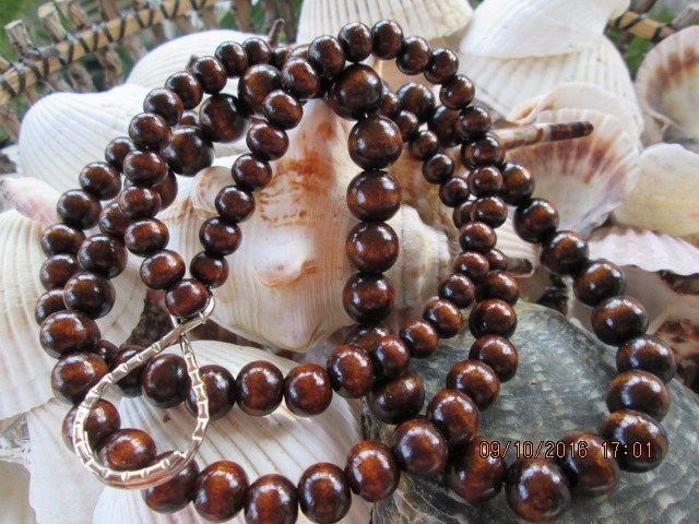 Wood Beaded Lanyard: Handmade ID Badge with Clasp,