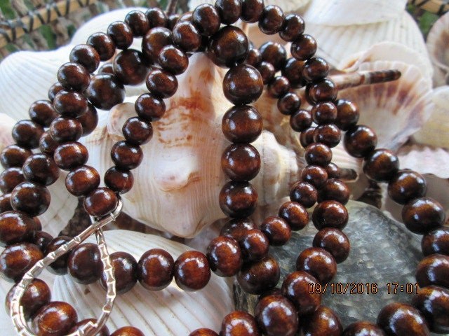 Wood Beaded Lanyard: Handmade ID Badge with Clasp,, detail 2
