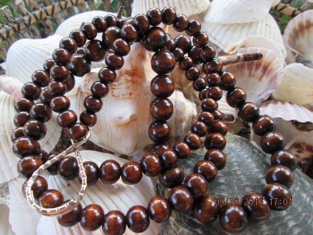 Wood Beaded Lanyard: Handmade ID Badge with Clasp,, detail 3