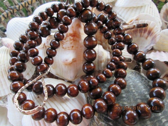 Wood Beaded Lanyard: Handmade ID Badge with Clasp,, detail 5