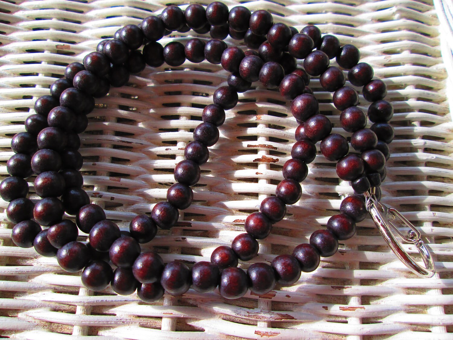 Chocolate Wood Beaded Lanyard: 8mm ID Badge, detail 2