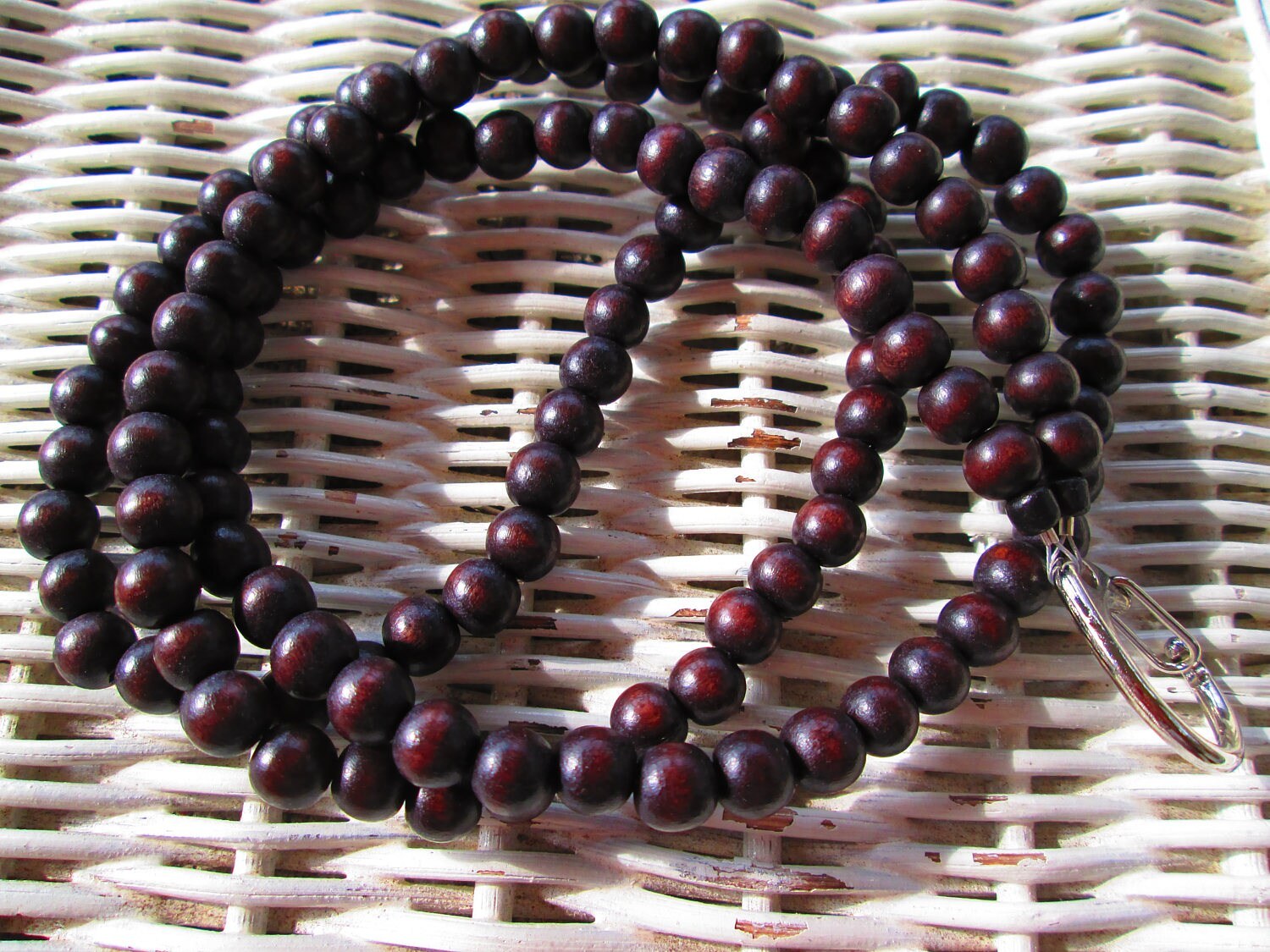 Chocolate Wood Beaded Lanyard: 8mm ID Badge, detail 3