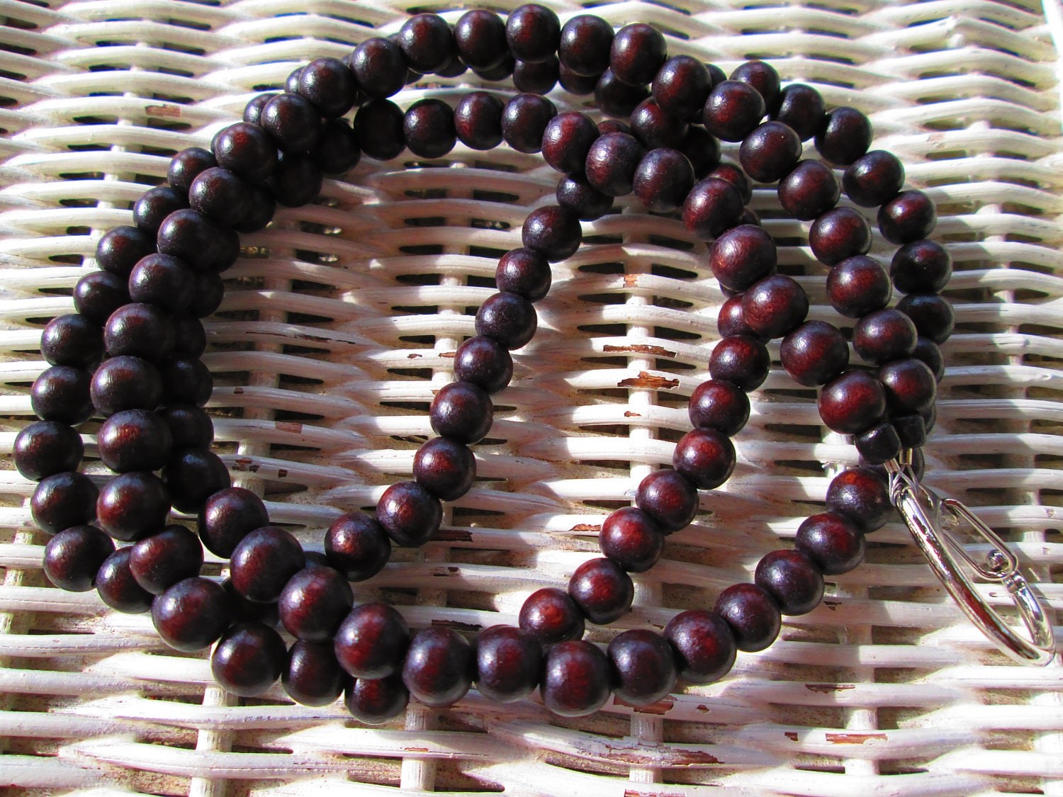 Chocolate Wood Beaded Lanyard: 8mm ID Badge, detail 4
