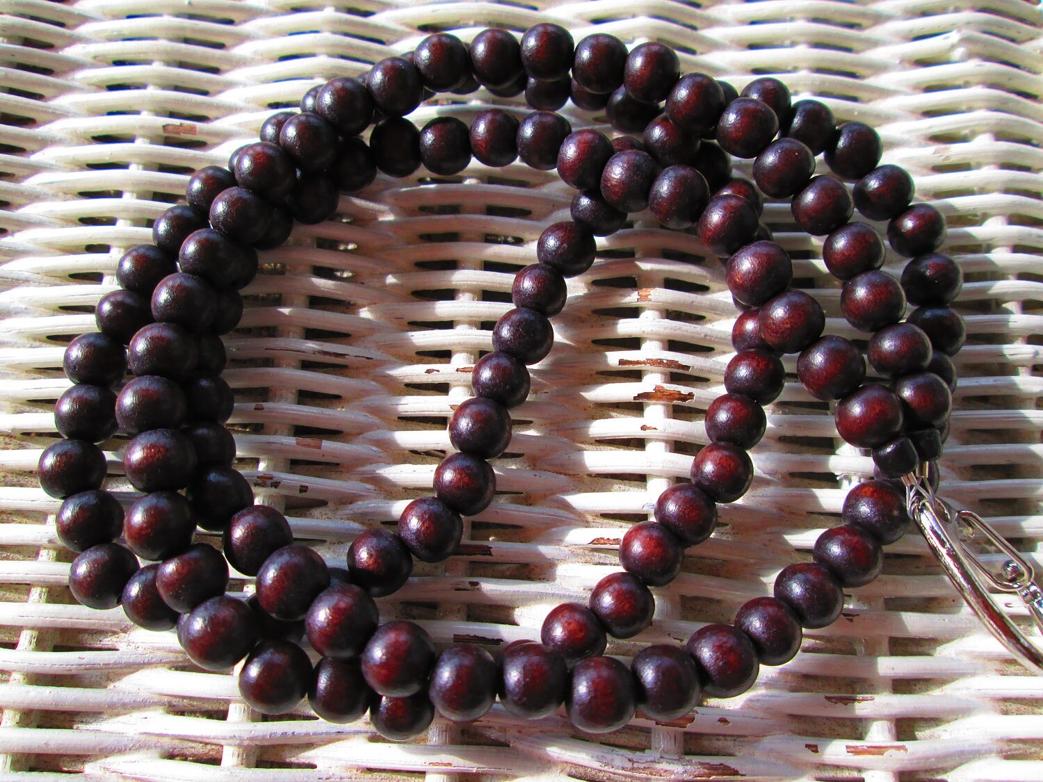 Chocolate Wood Beaded Lanyard: 8mm ID Badge, detail 5