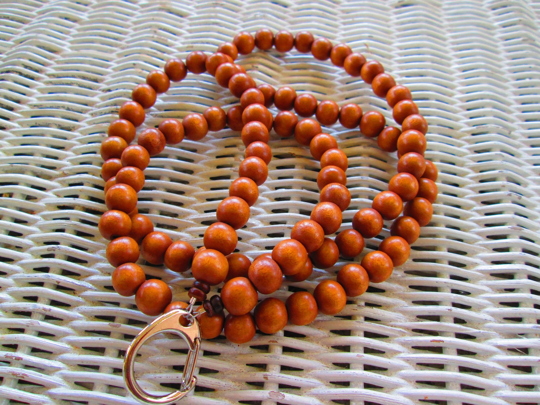Terra Cotta 10mm Wood Beaded Lanyard: ID Badge Holder, detail 2